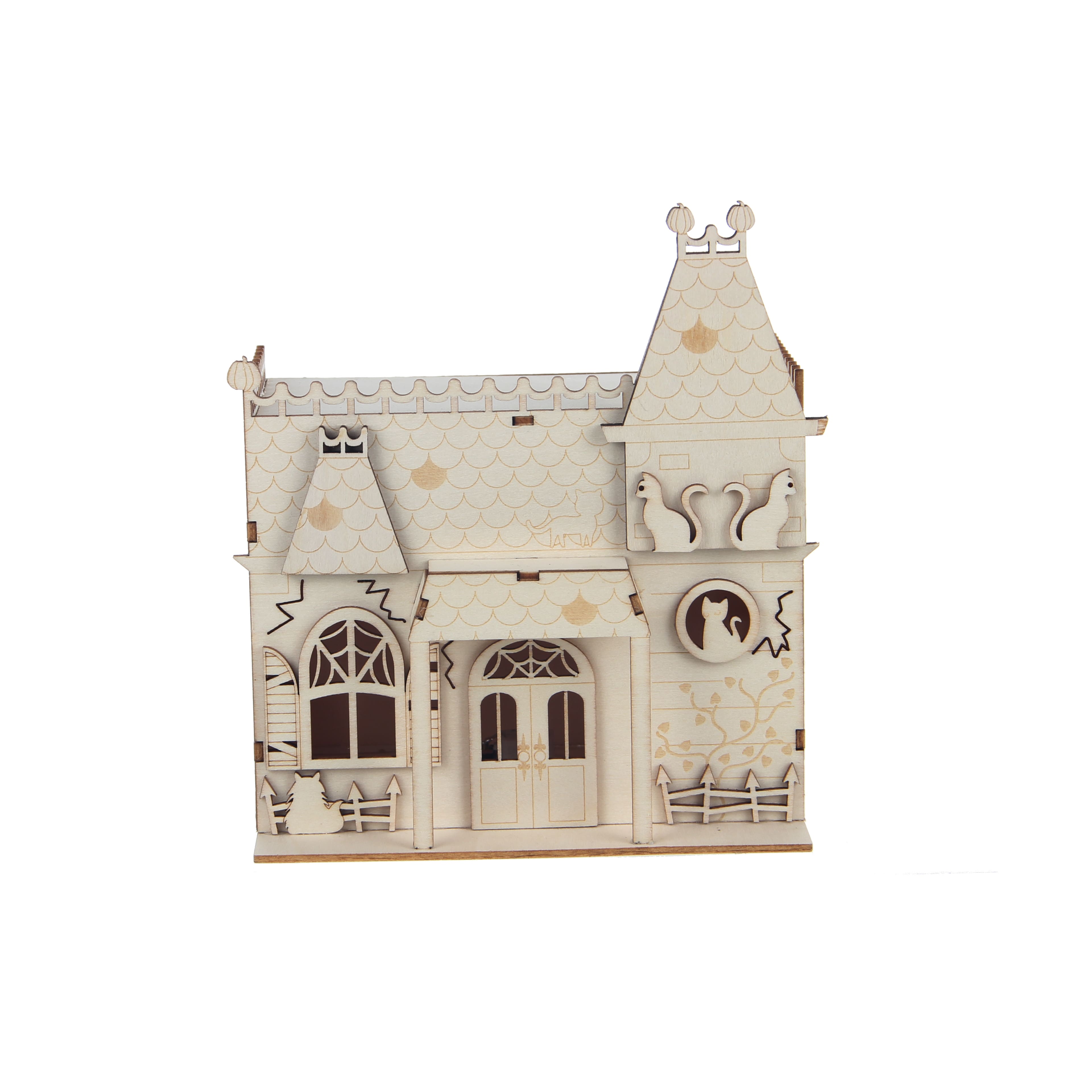 7.5" DIY Village Cat House LED Wood Décor by Make Market®