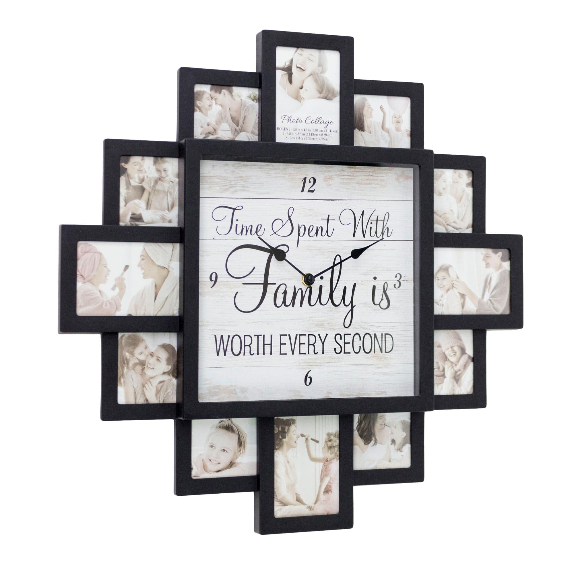 Black &#x22;Worth Every Second&#x22; Picture Frame Wall Collage Clock