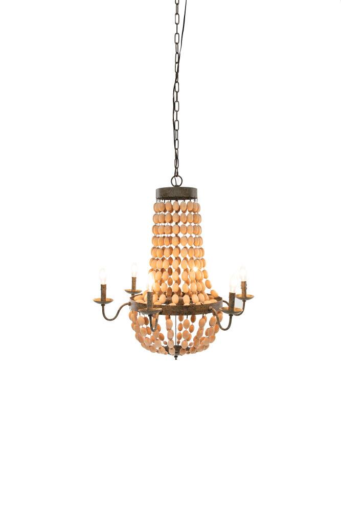 38&#x22; Brown Rustic Metal and Draped Wood Bead Chandelier