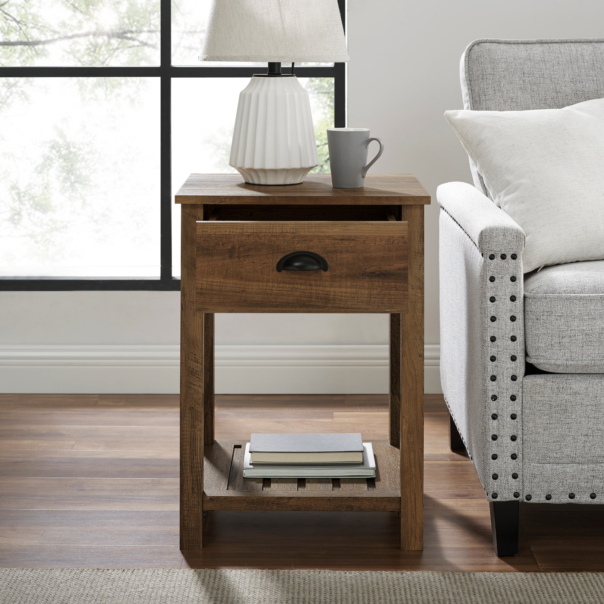 Walker Edison 18" Reclaimed Barnwood Country Drawer Side Table