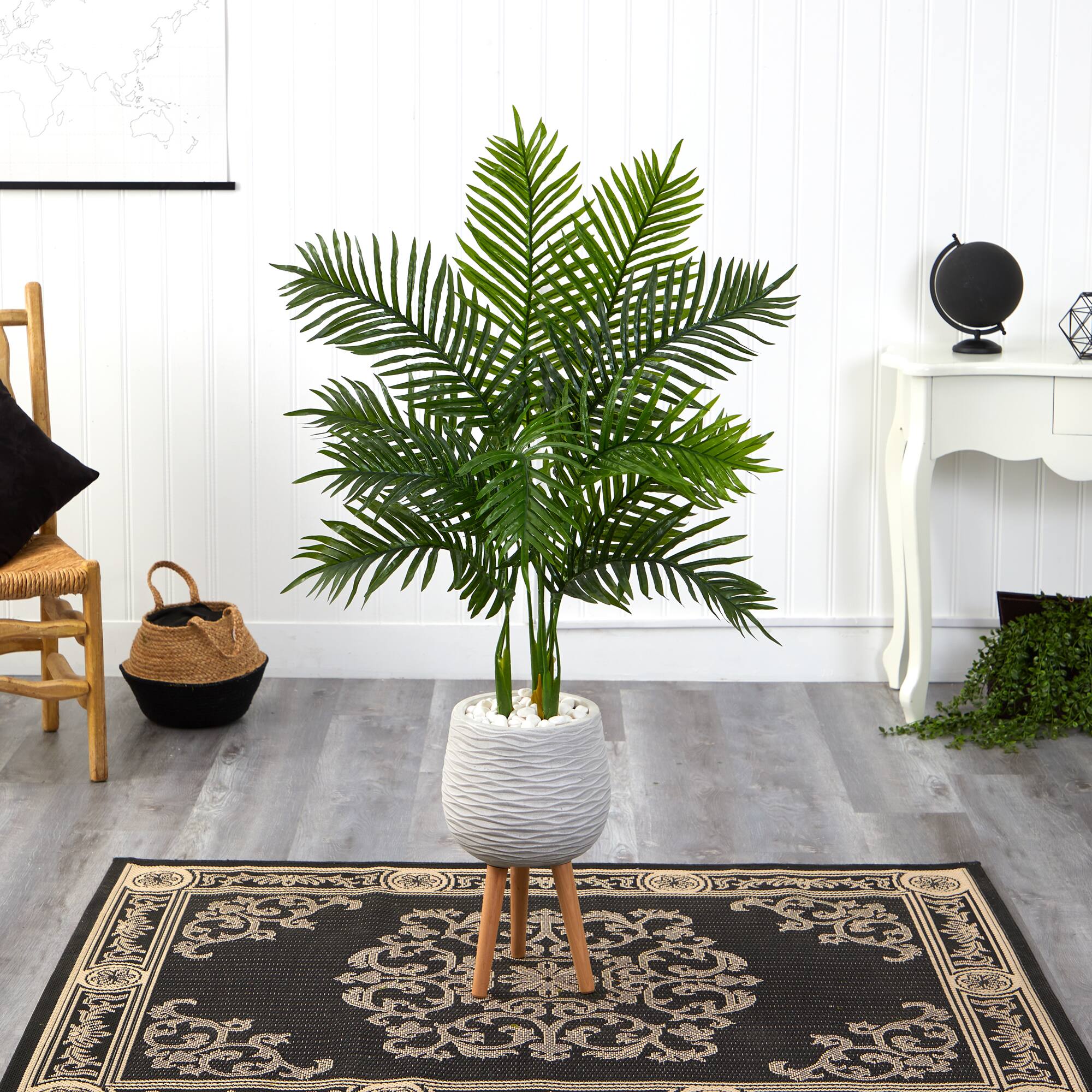 52" Areca Palm Tree in White Planter with Stand