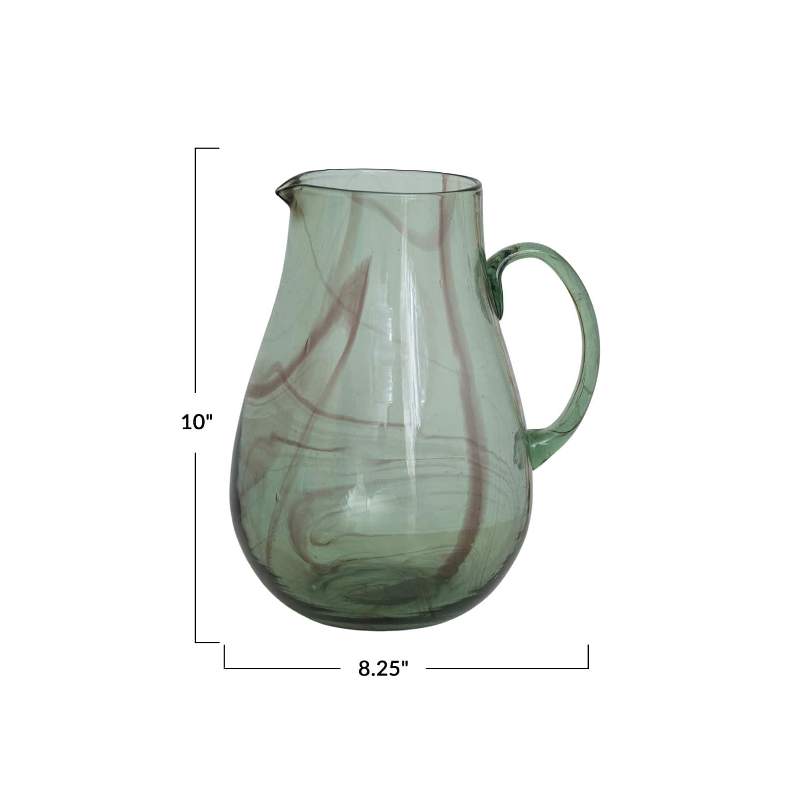 10&#x22; Green &#x26; Purple Marbled Elegance Hand-Blown Glass Pitcher