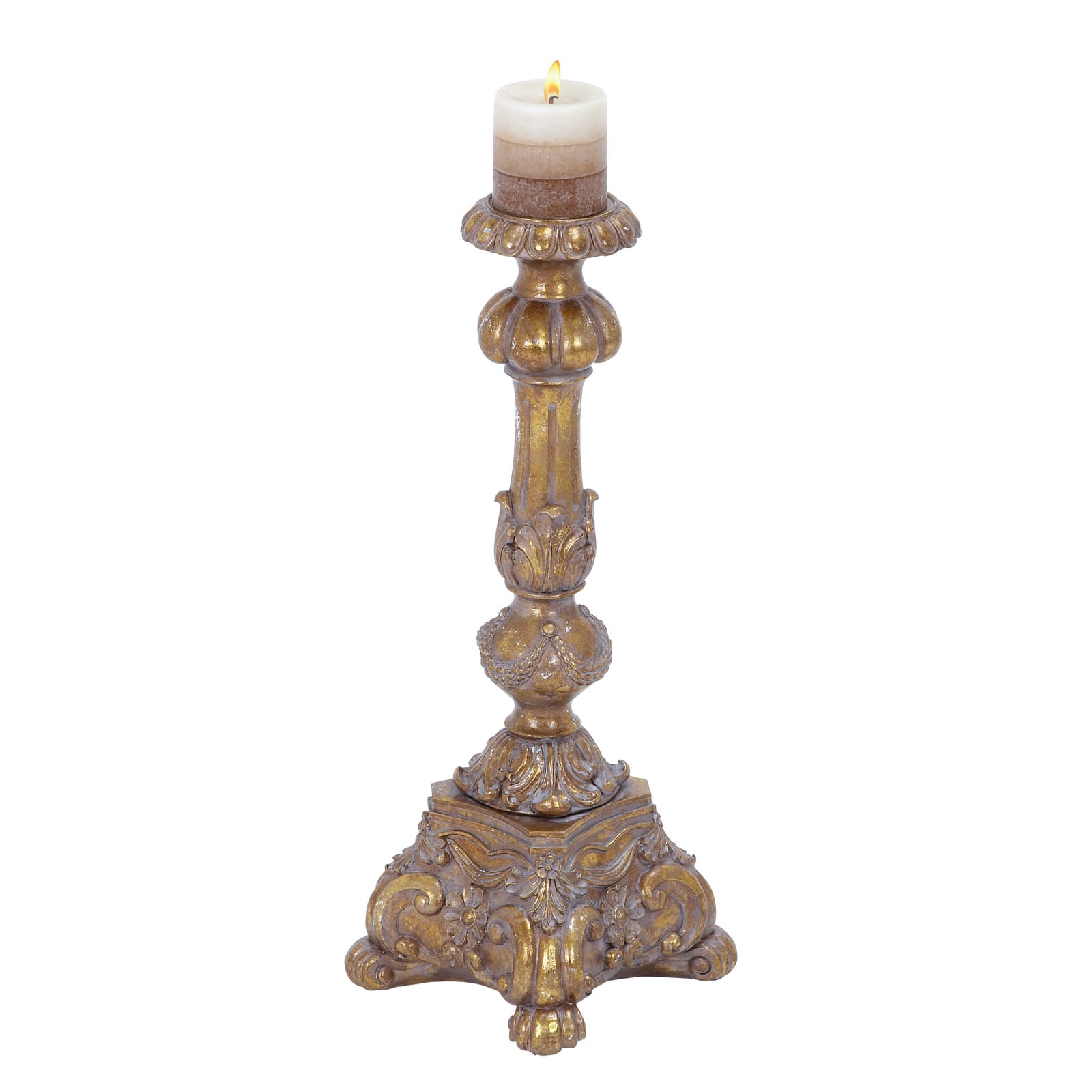 22&#x22; Gold Polystone Rustic Candlestick Holder