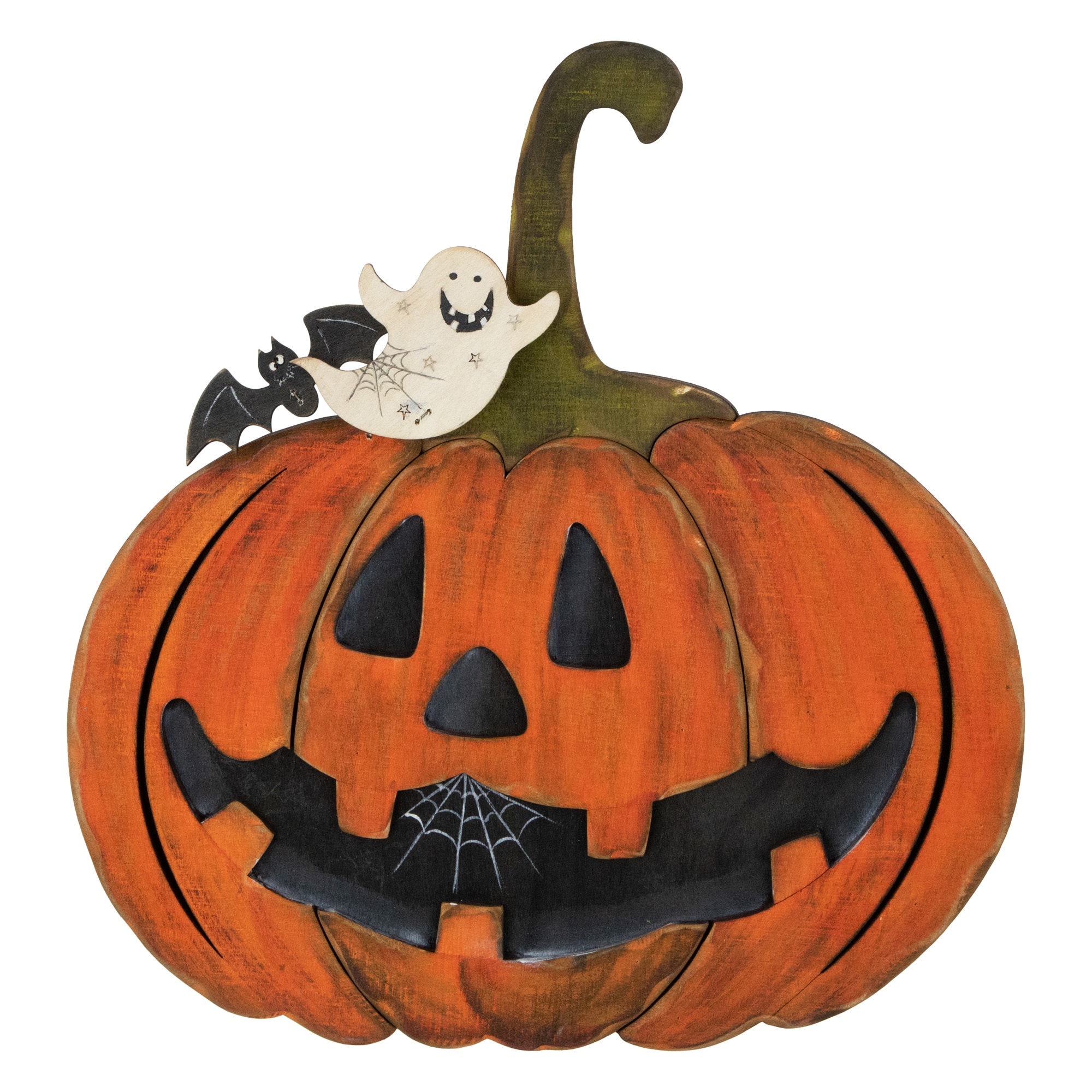 13&#x22; Jack-O-Lantern with Ghost &#x26; Bat Halloween Decoration
