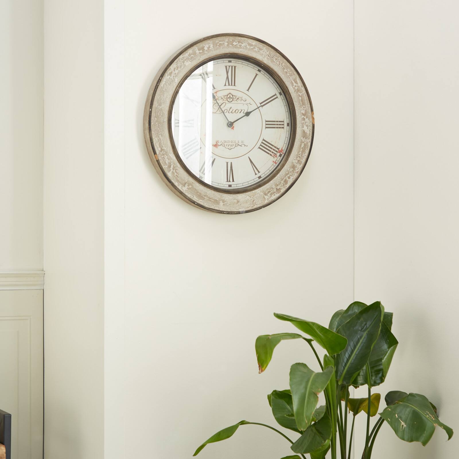 Cream Vintage Wood Wall Clock, 24&#x22; x 24&#x22;