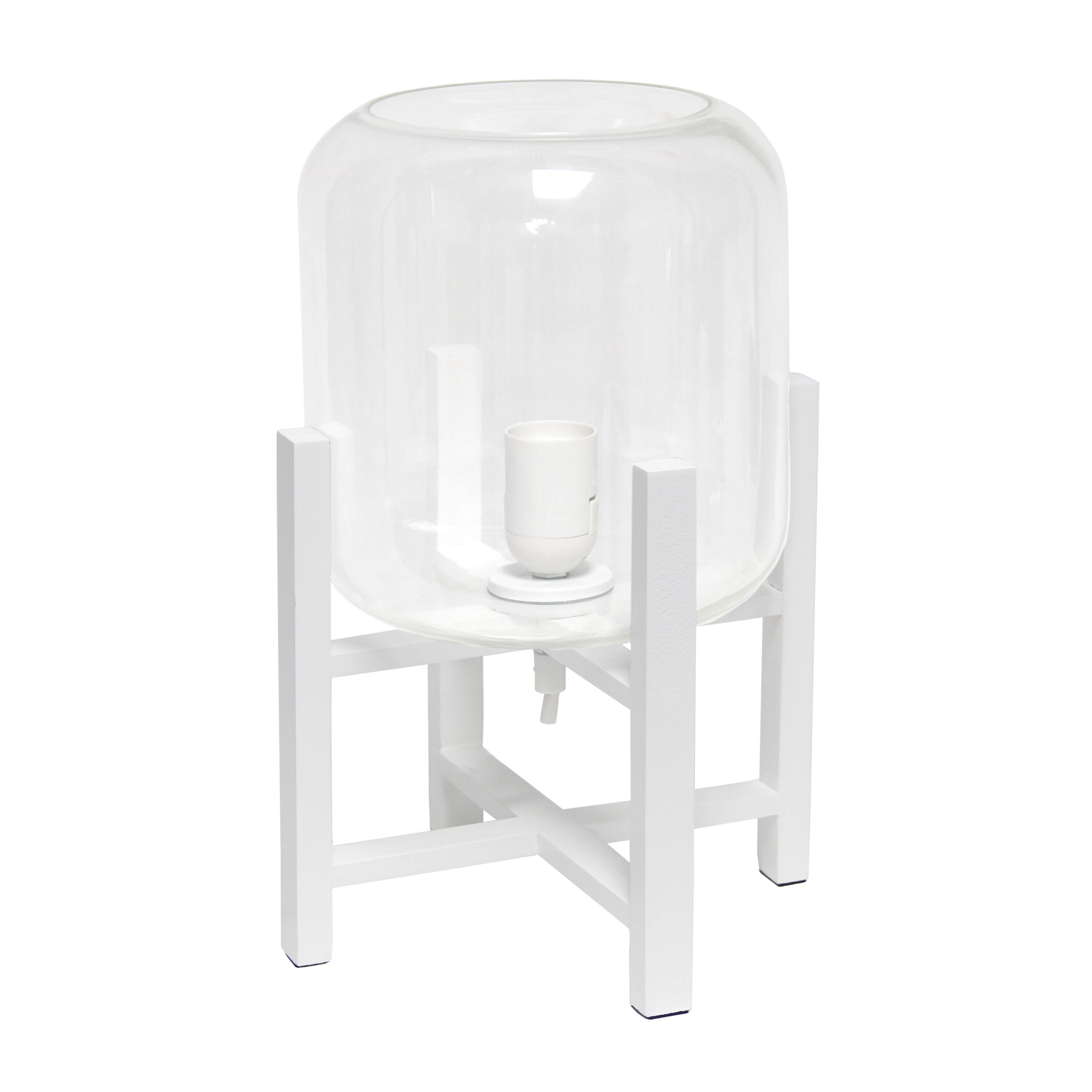 Simple Designs&#x2122; 13.5&#x22; White Wood Mounted Table Lamp with Clear Glass Cylinder Shade