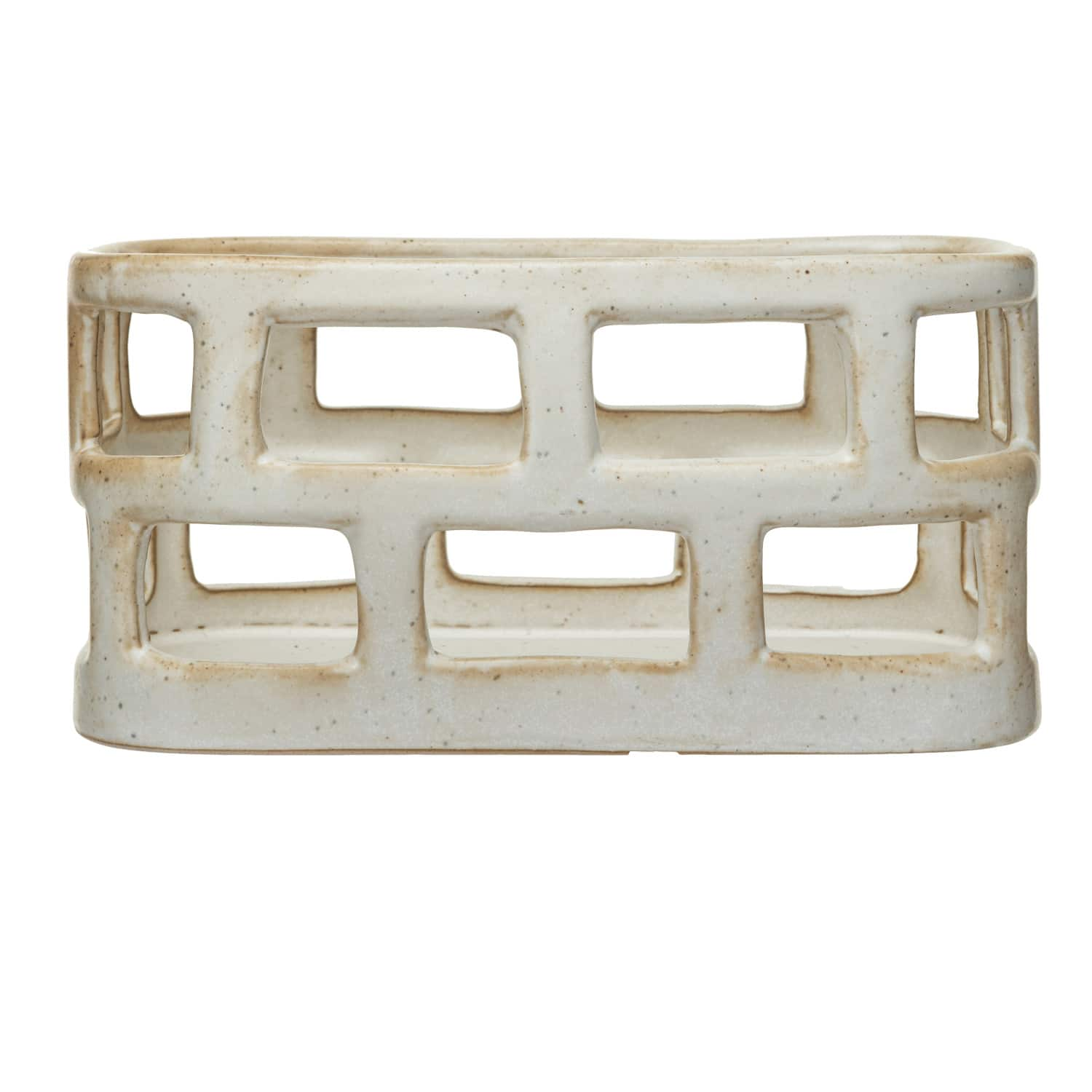 Distressed Matte White Stoneware Food Storage Basket