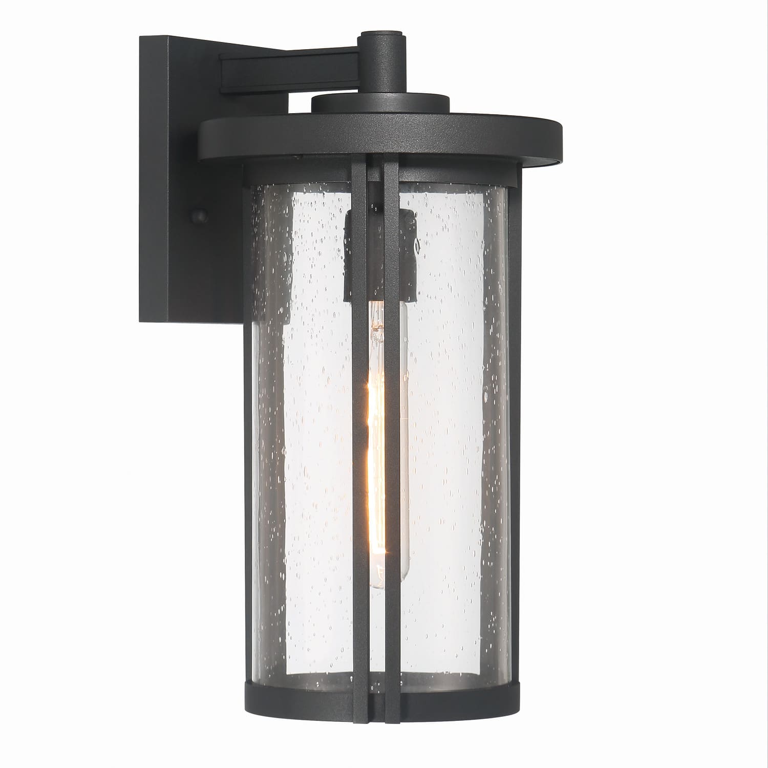 Maude Matte Black Modern Cylindrical Metal &#x26; Glass Wall Mounted Outdoor Wall Light