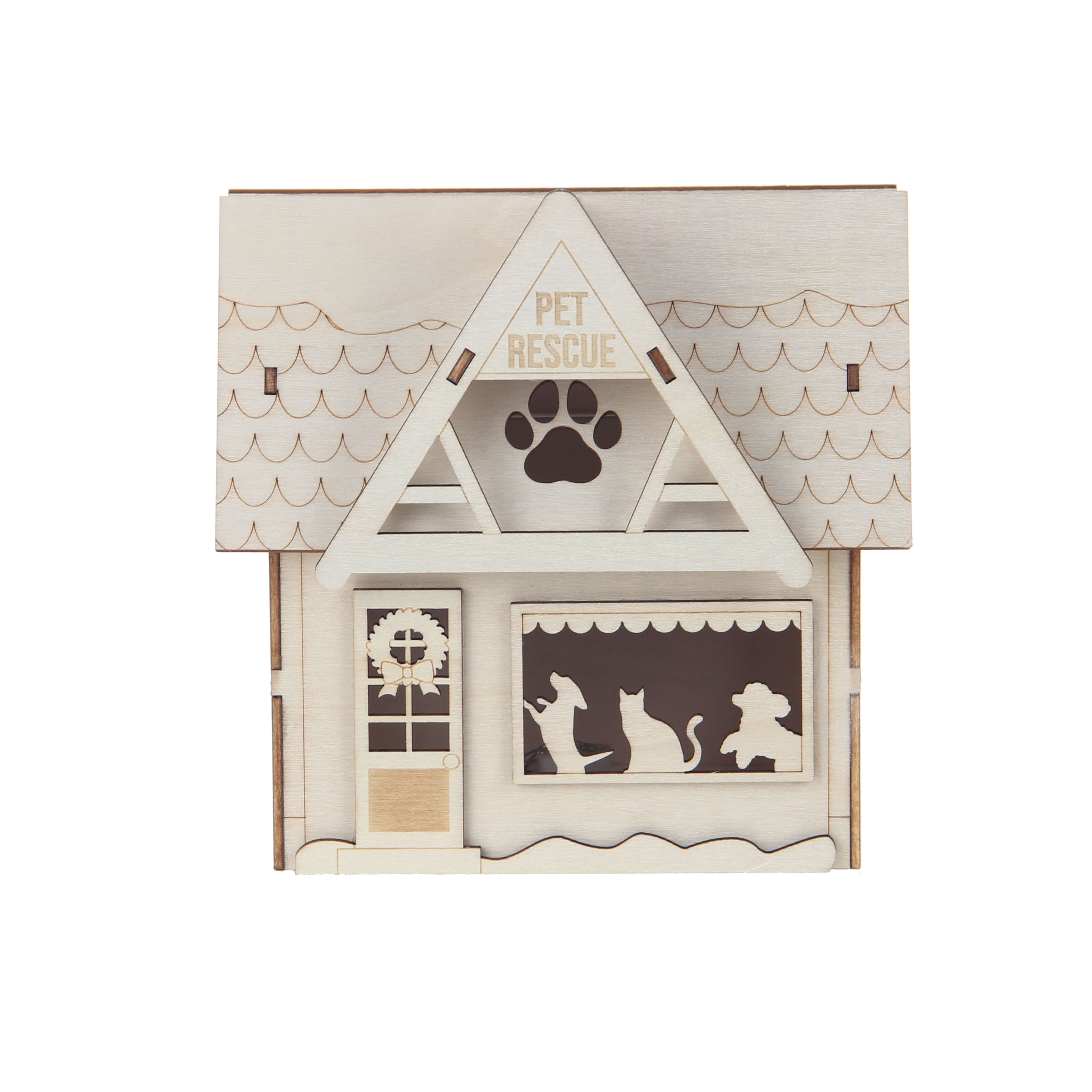 6&#x22; Unfinished Village Pet Rescue DIY LED Wood D&#xE9;cor by Make Market&#xAE;