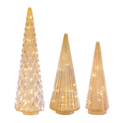 Gold Textured Glass LED Tree Décor Set | Michaels