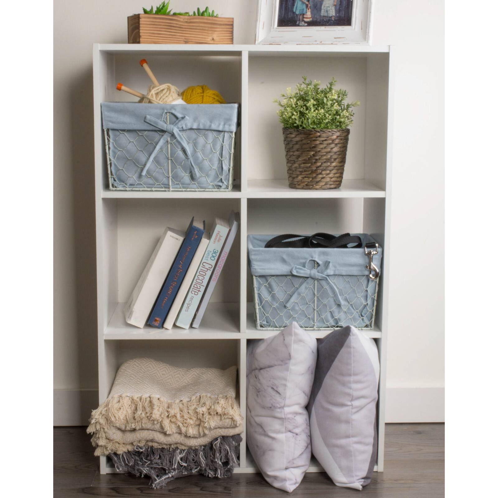 DII® Medium Antique White Chicken Wire Basket with Washed Denim Liner, 2ct.