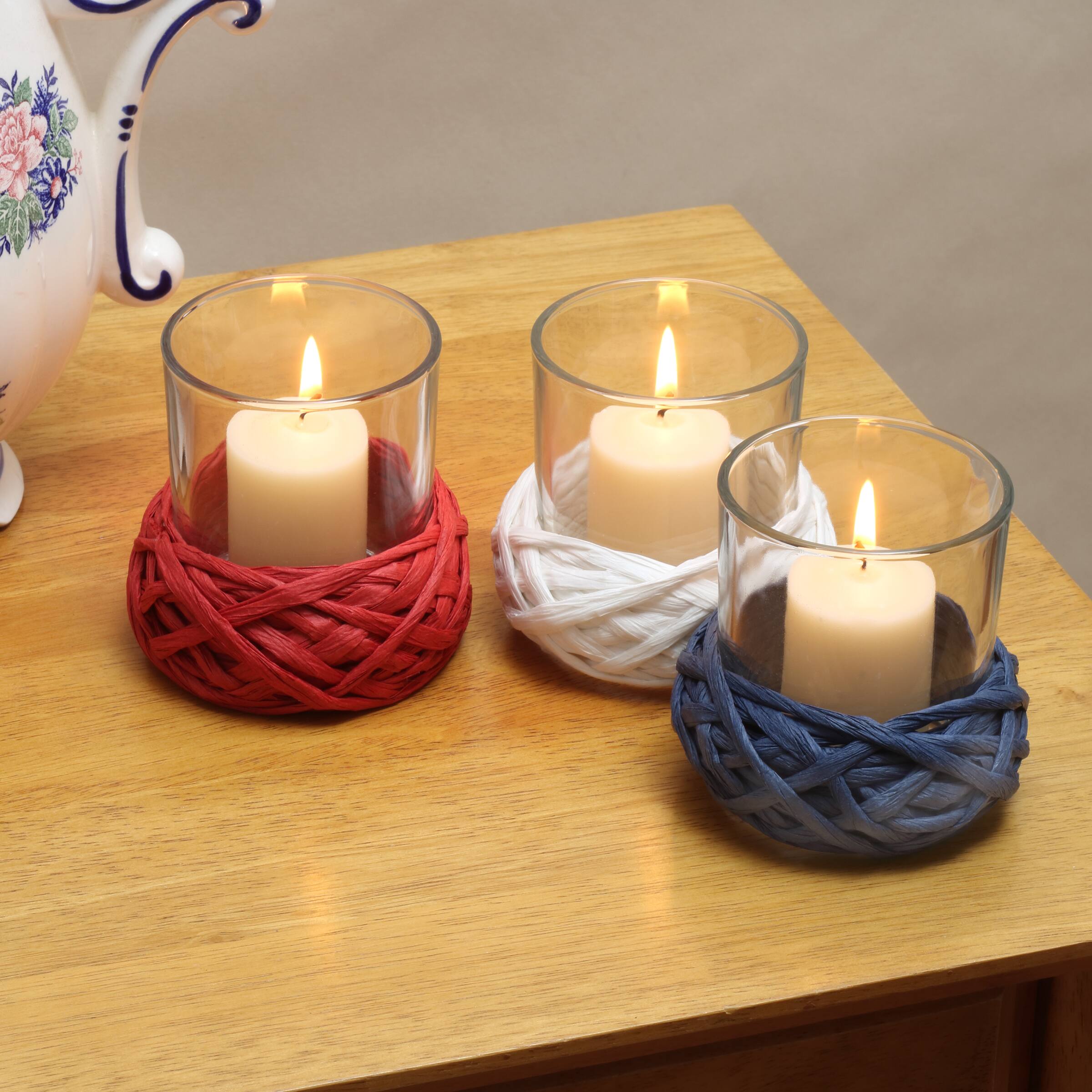 3.5&#x22; Red, White &#x26; Blue Candle Holder Set