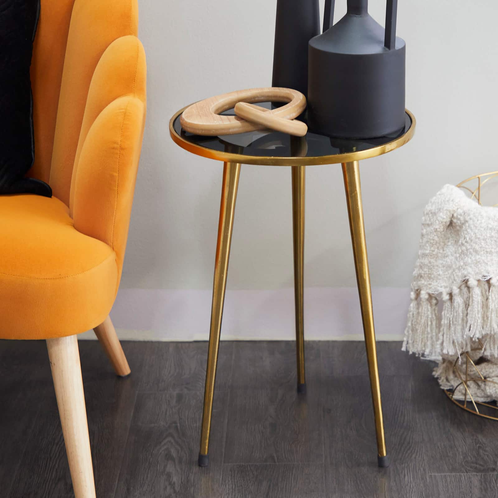 22" Aluminum Tripod Legs Accent Table with Shaded Glass Top