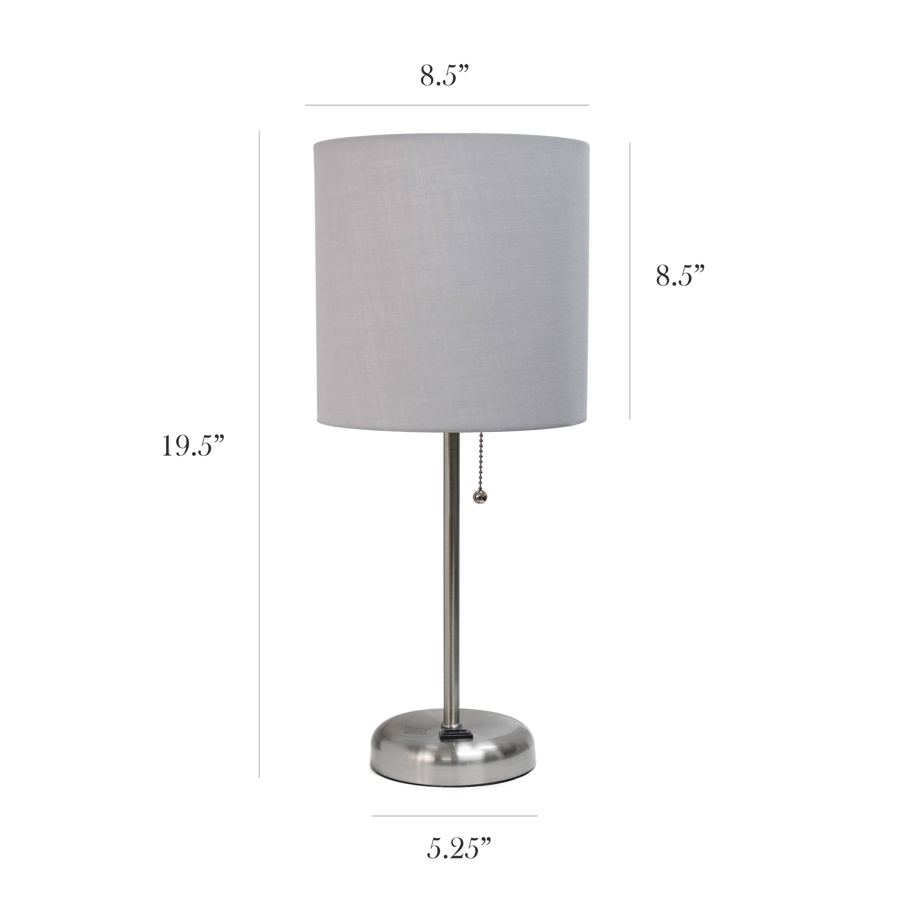 LimeLights 19.5&#x22; Brushed Steel Base Lamps with Charging Outlets, 2ct.