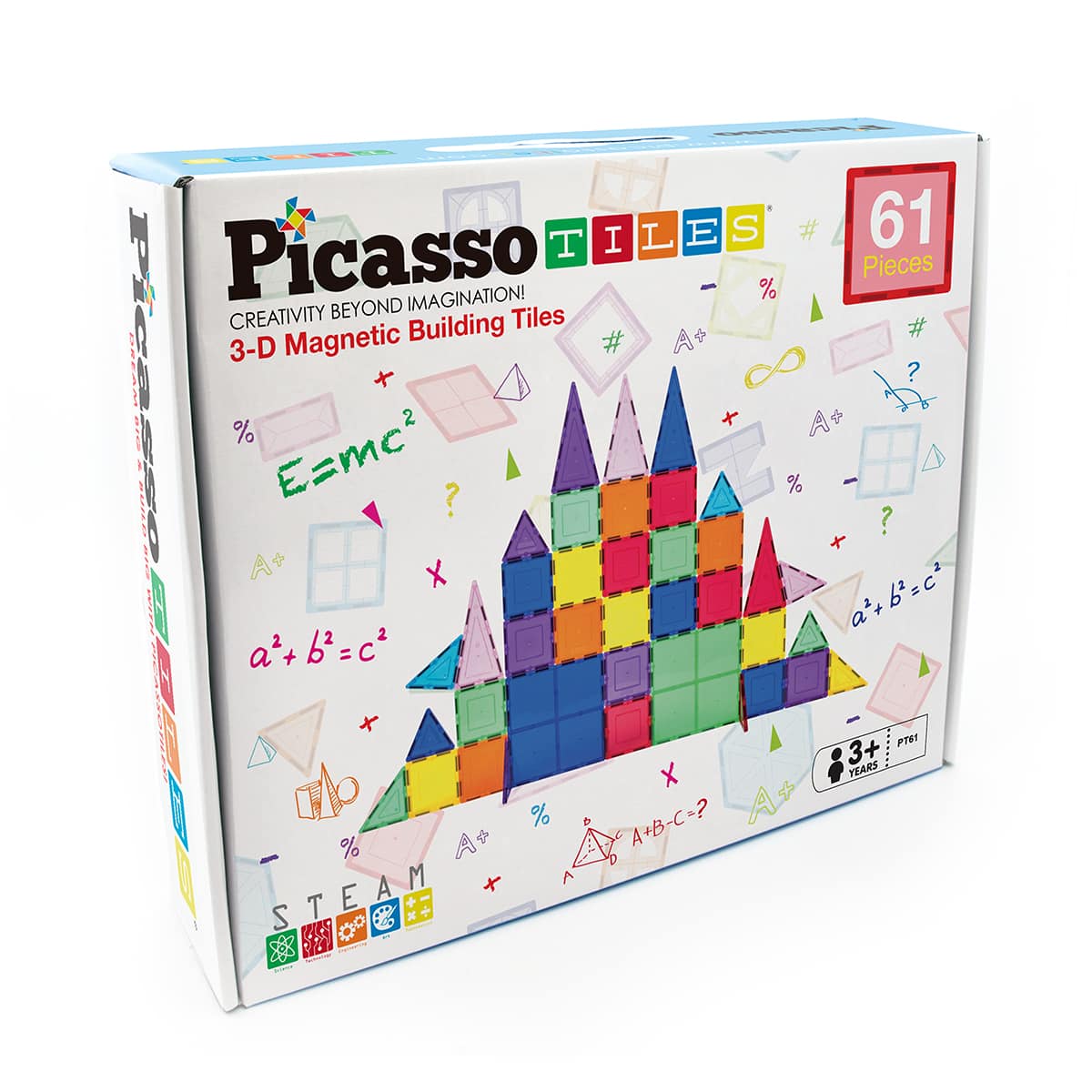 PicassoTiles&#xAE; 61 Piece Classic Magnetic Tile Building Set