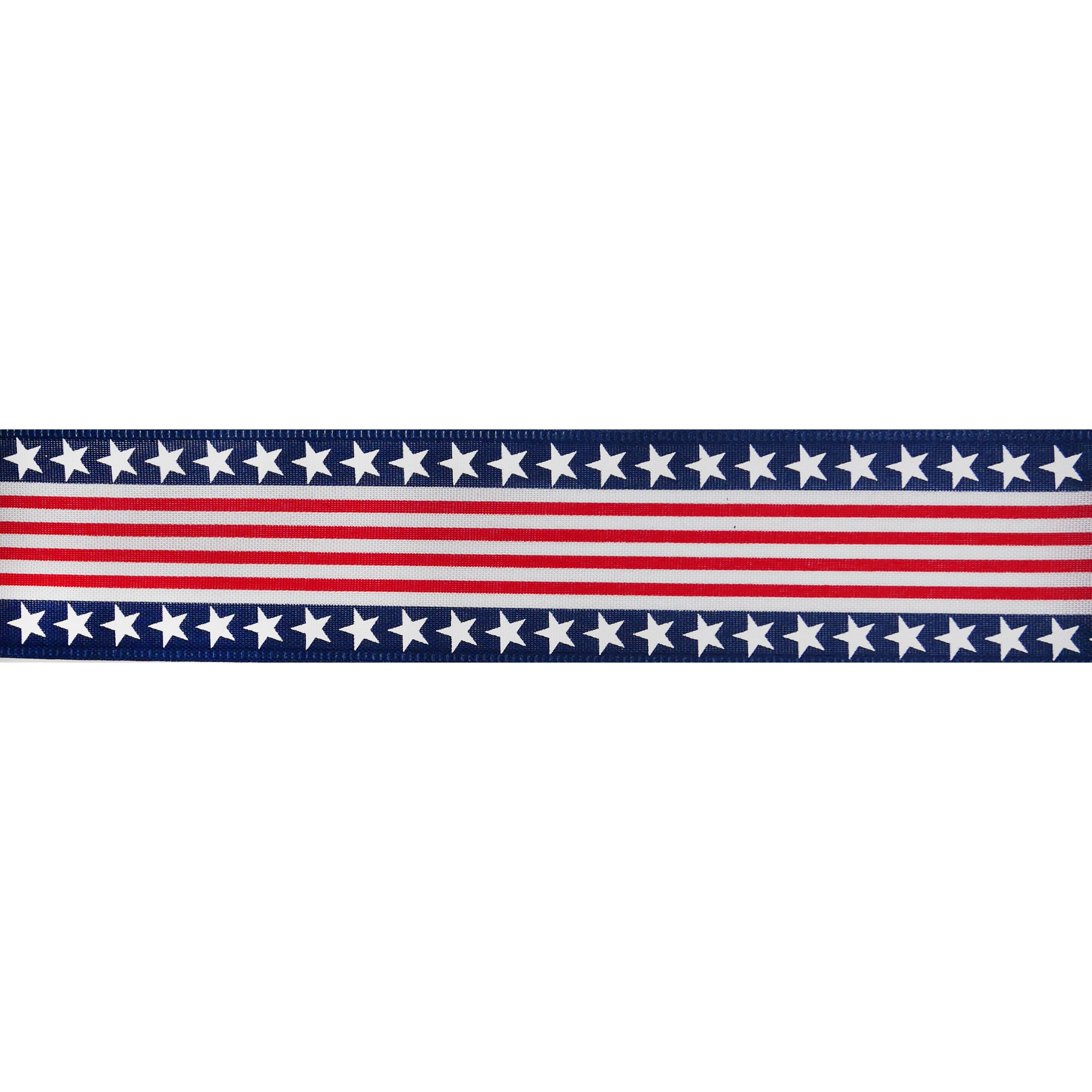 2.5&#x22; x 20ft. Stars &#x26; Stripes Wired Faux Linen Ribbon by Celebrate It&#xAE; Red, White &#x26; Blue