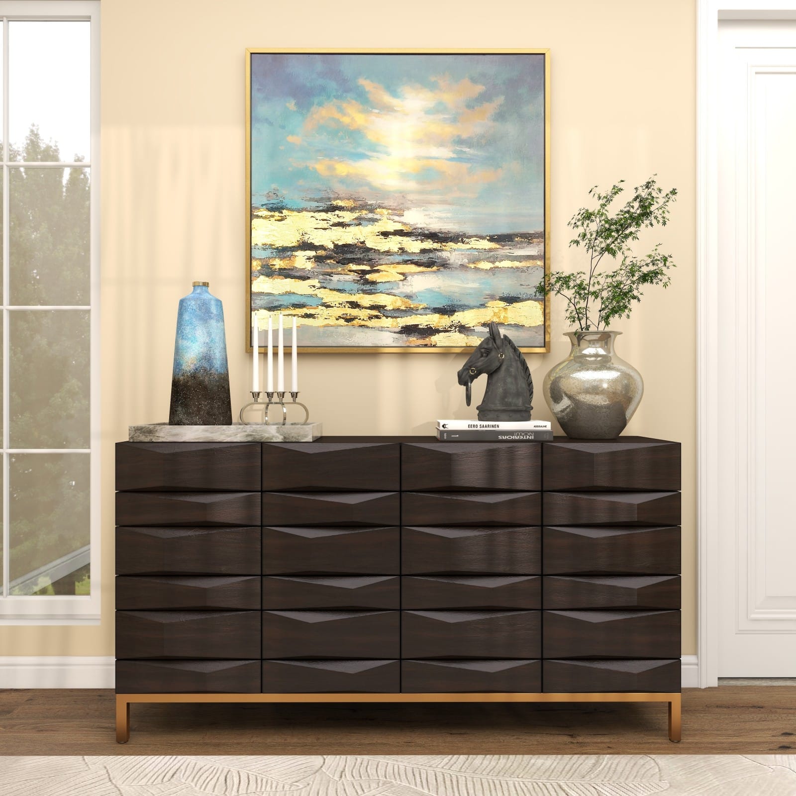 8" Silver Stainless Steel Overlapping Oval Geometric Candelabra