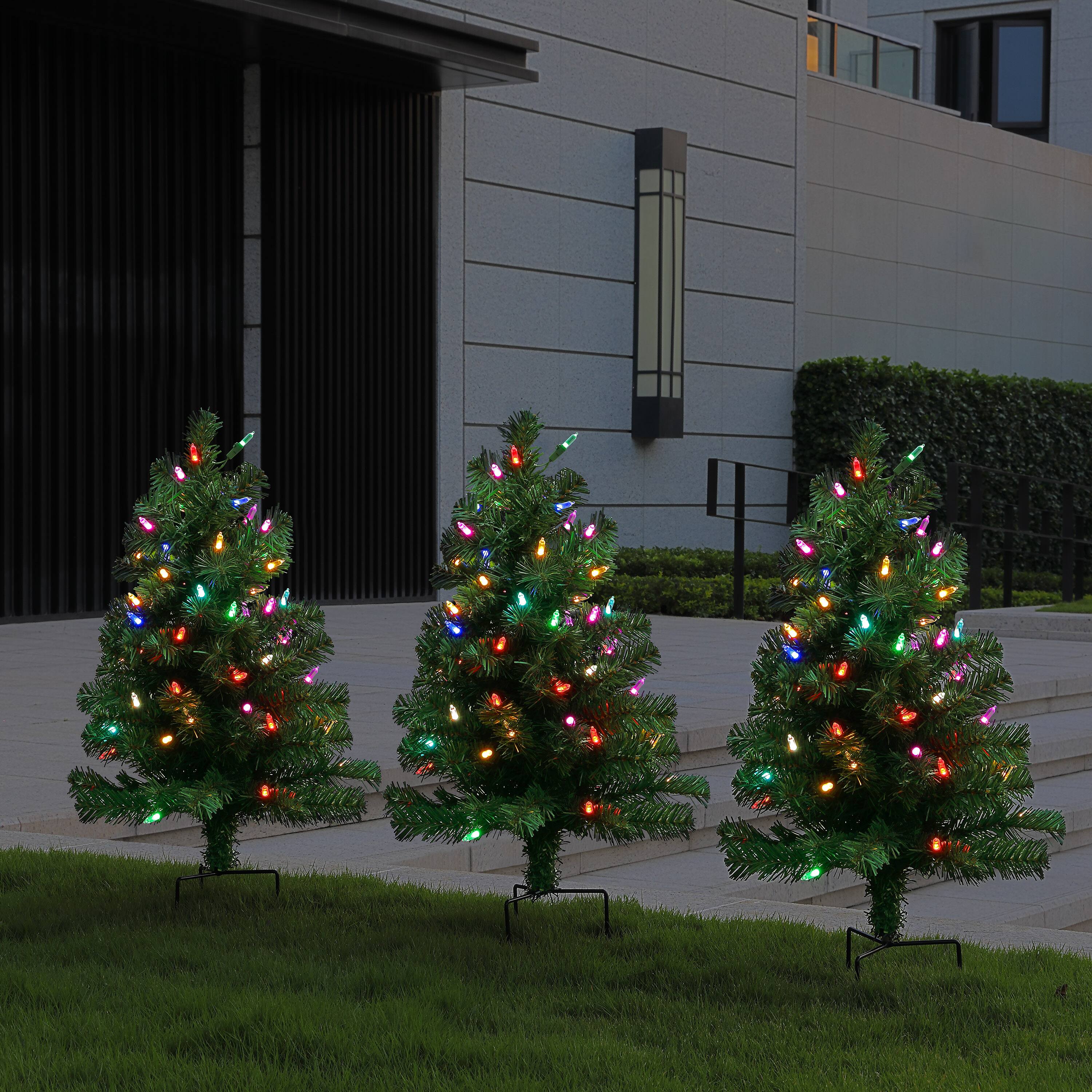 3ct. Pre-Lit Alexa Enabled Pathway Artificial Christmas Tree Set