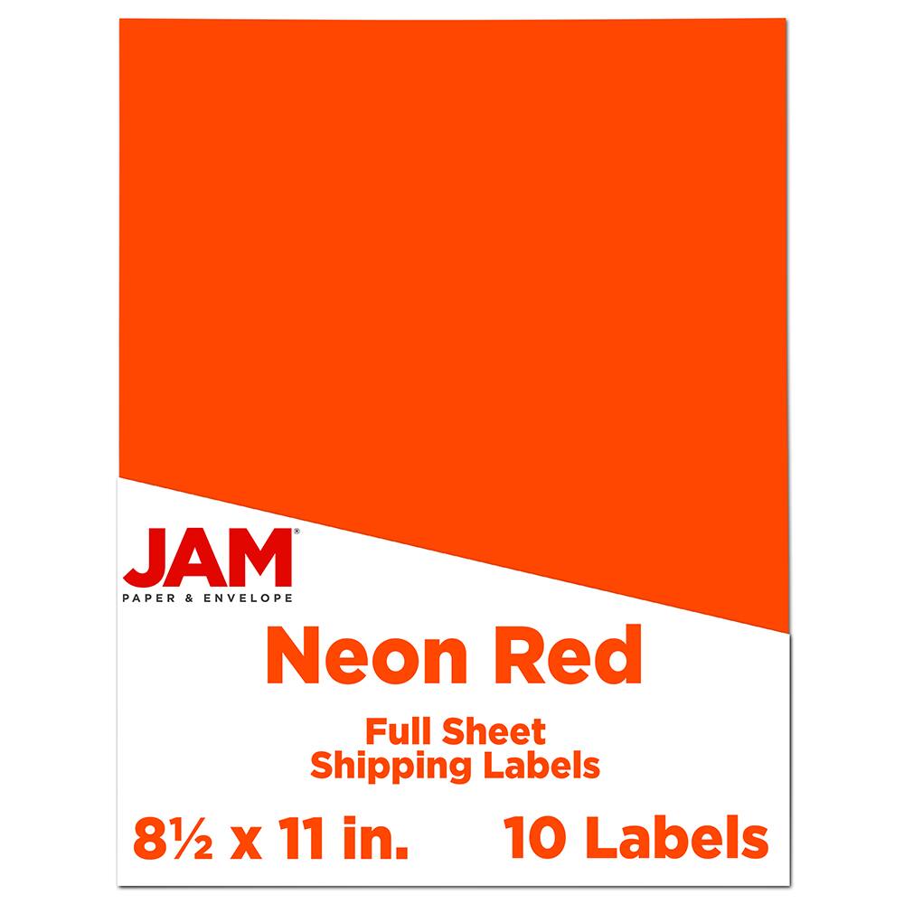JAM Paper Assorted Neon Full Sheet Shipping Labels, 8.5" x 11"