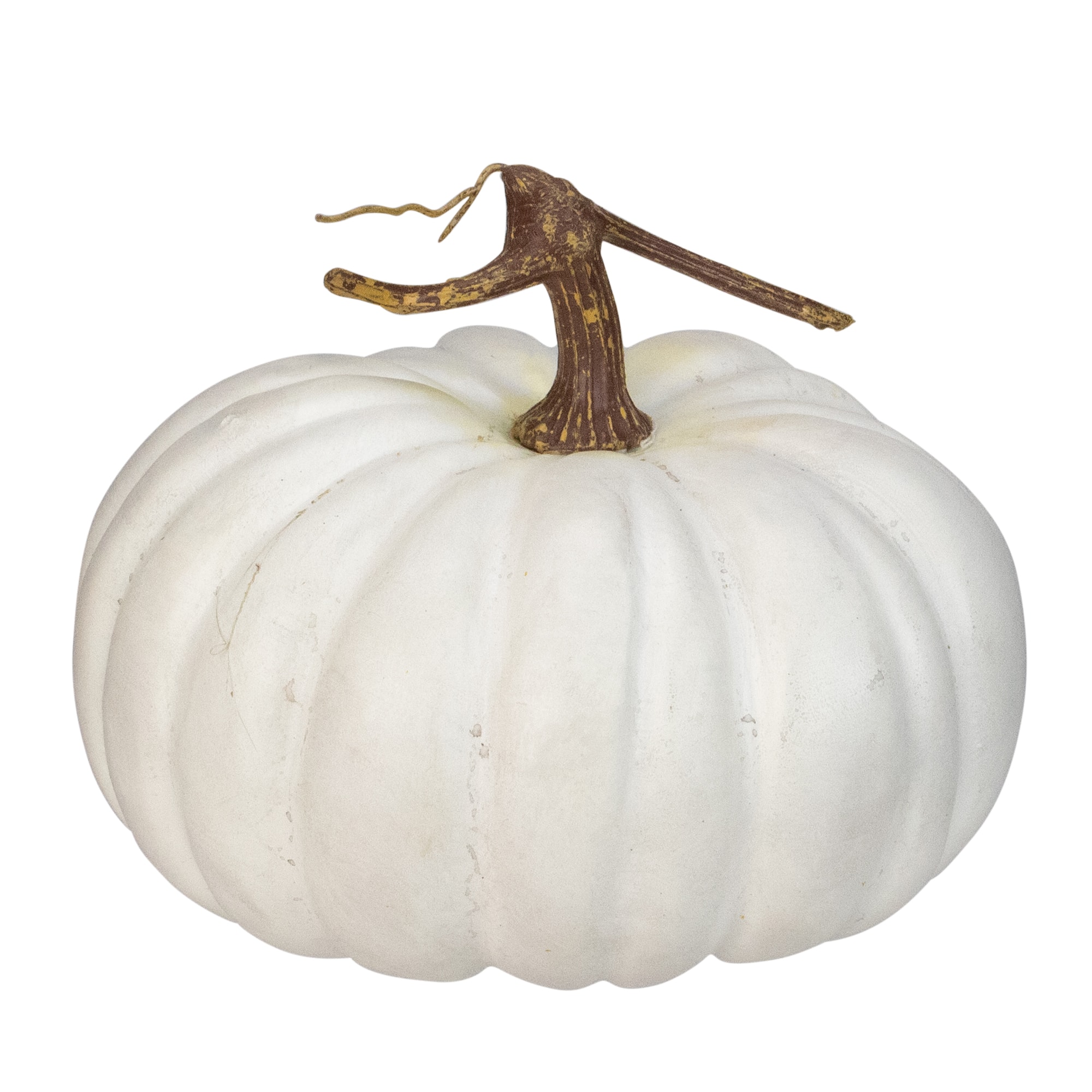 10&#x22; White Flat Round Pumpkin Tabletop D&#xE9;cor