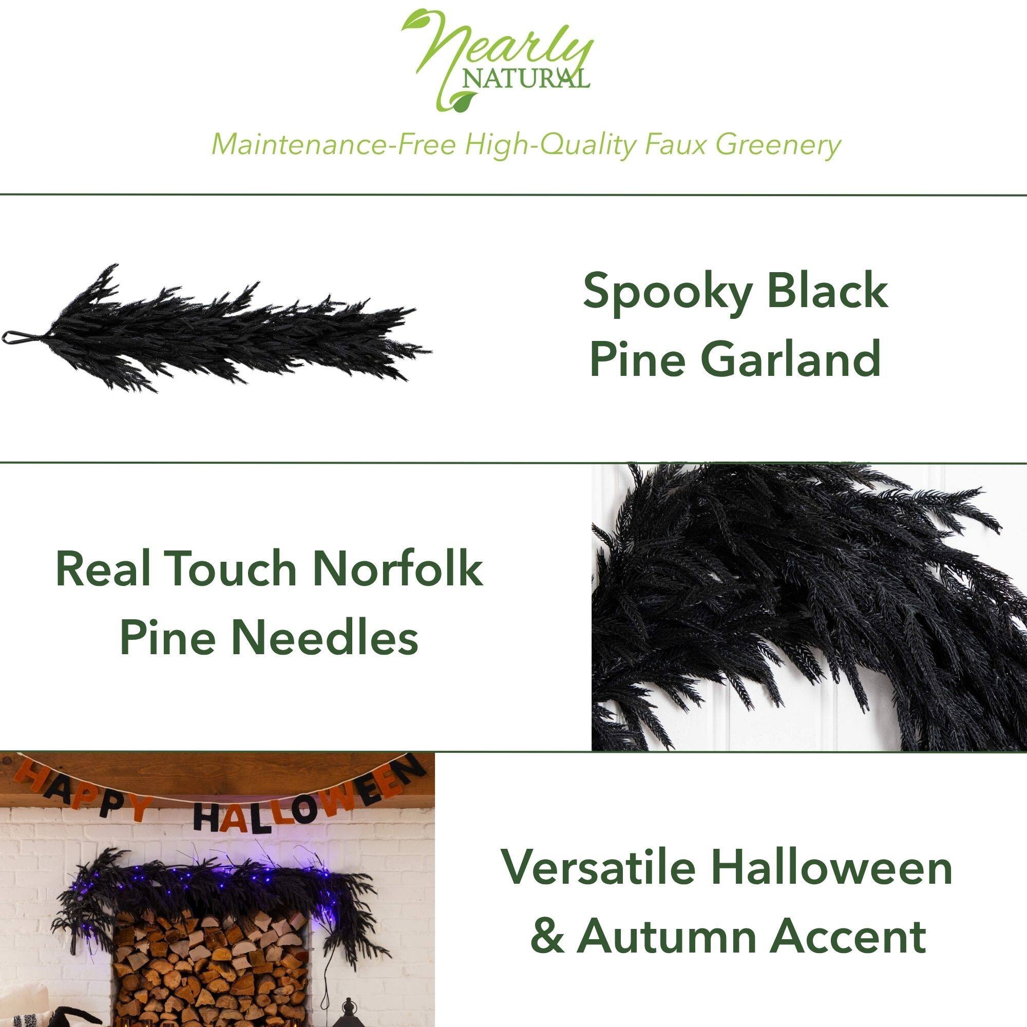 4ft. Artificial Real Touch Halloween Black Norfolk Island Pine Garland with Natural Look