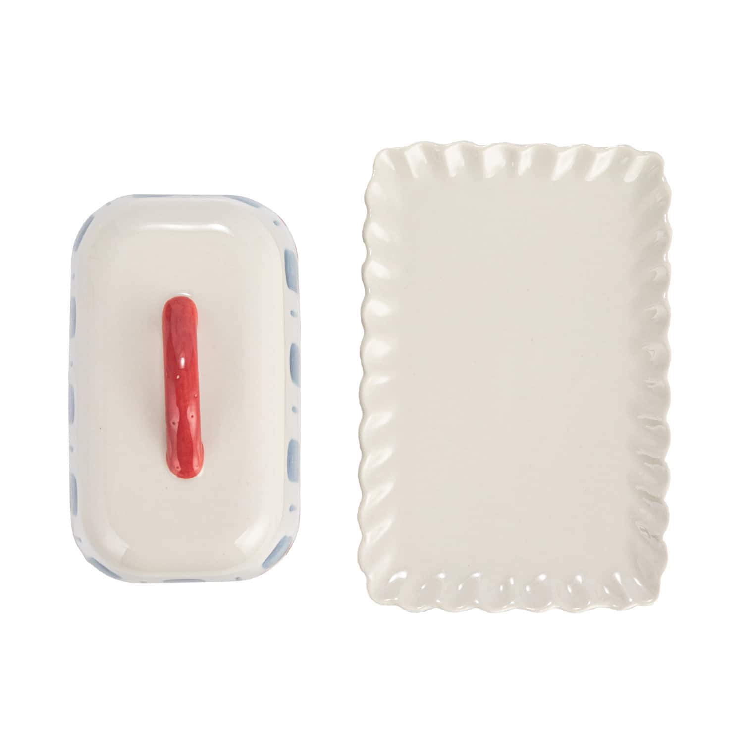 Hello Honey&#xAE; 6.75&#x22; White, Red &#x26; Blue Hand-Painted Stoneware Butter Dish