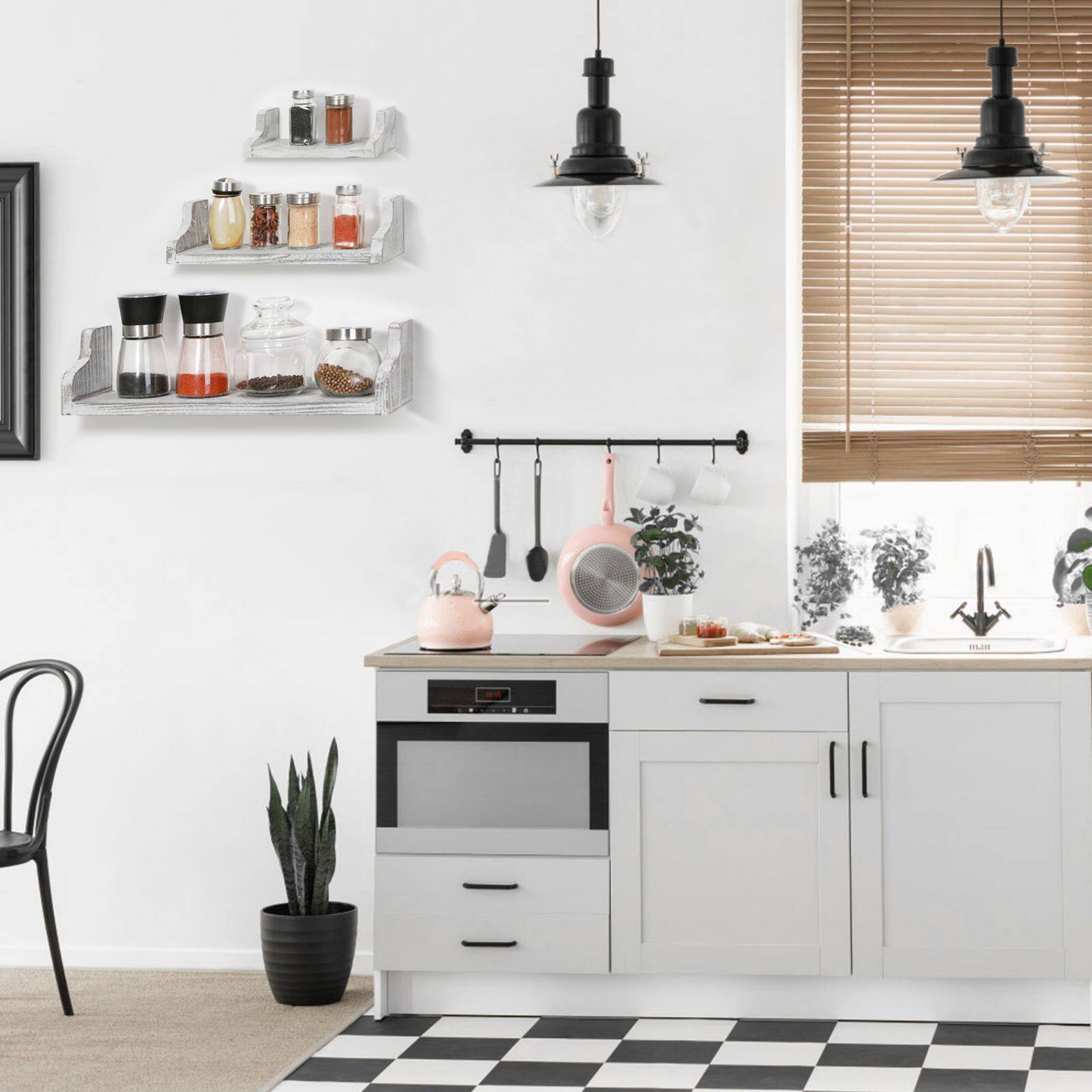 NEX&#x2122; Pale Gray Rustic Wood Floating Shelves Set with Metal Brackets