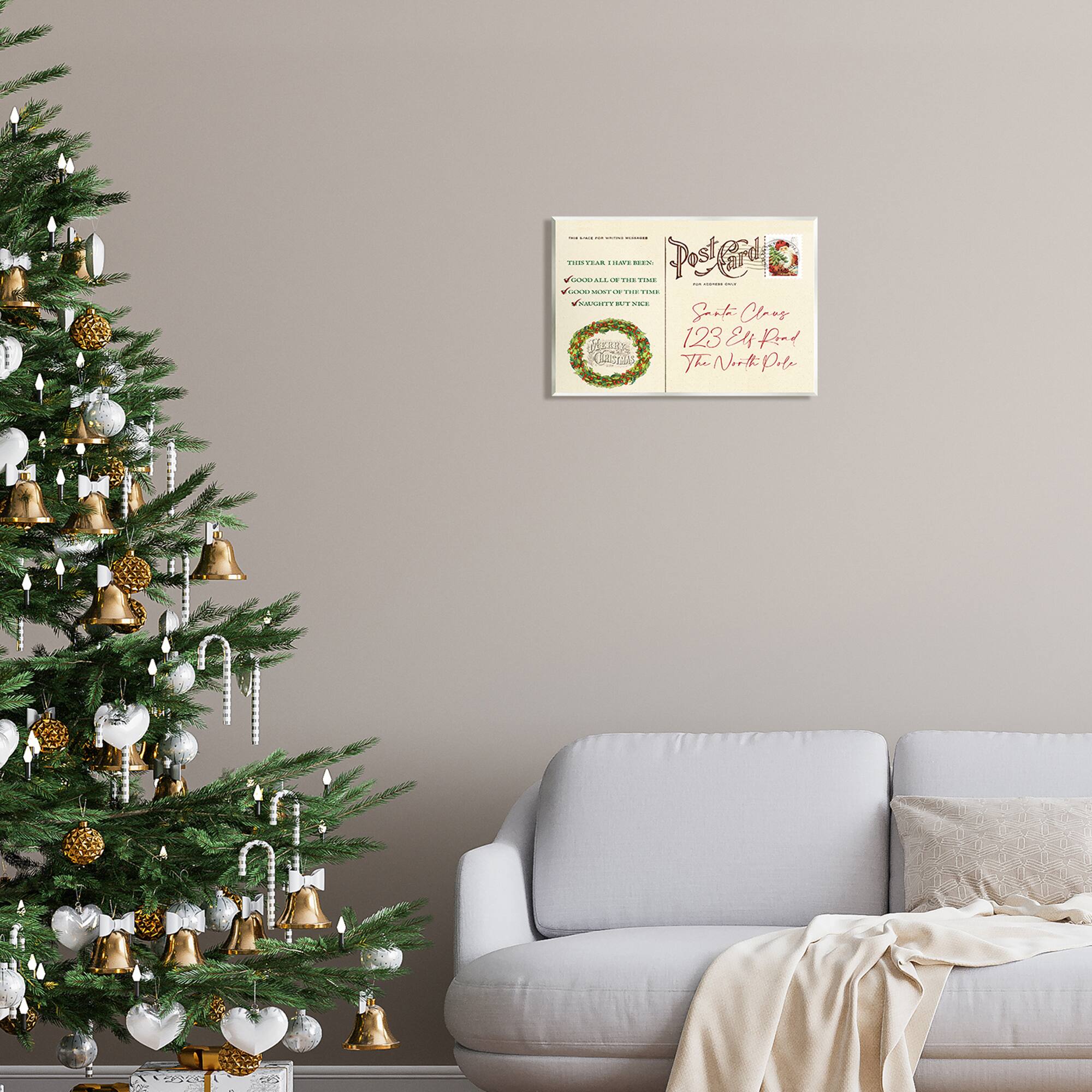 Stupell Industries Merry Christmas Vintage Postcard Wall Plaque Art