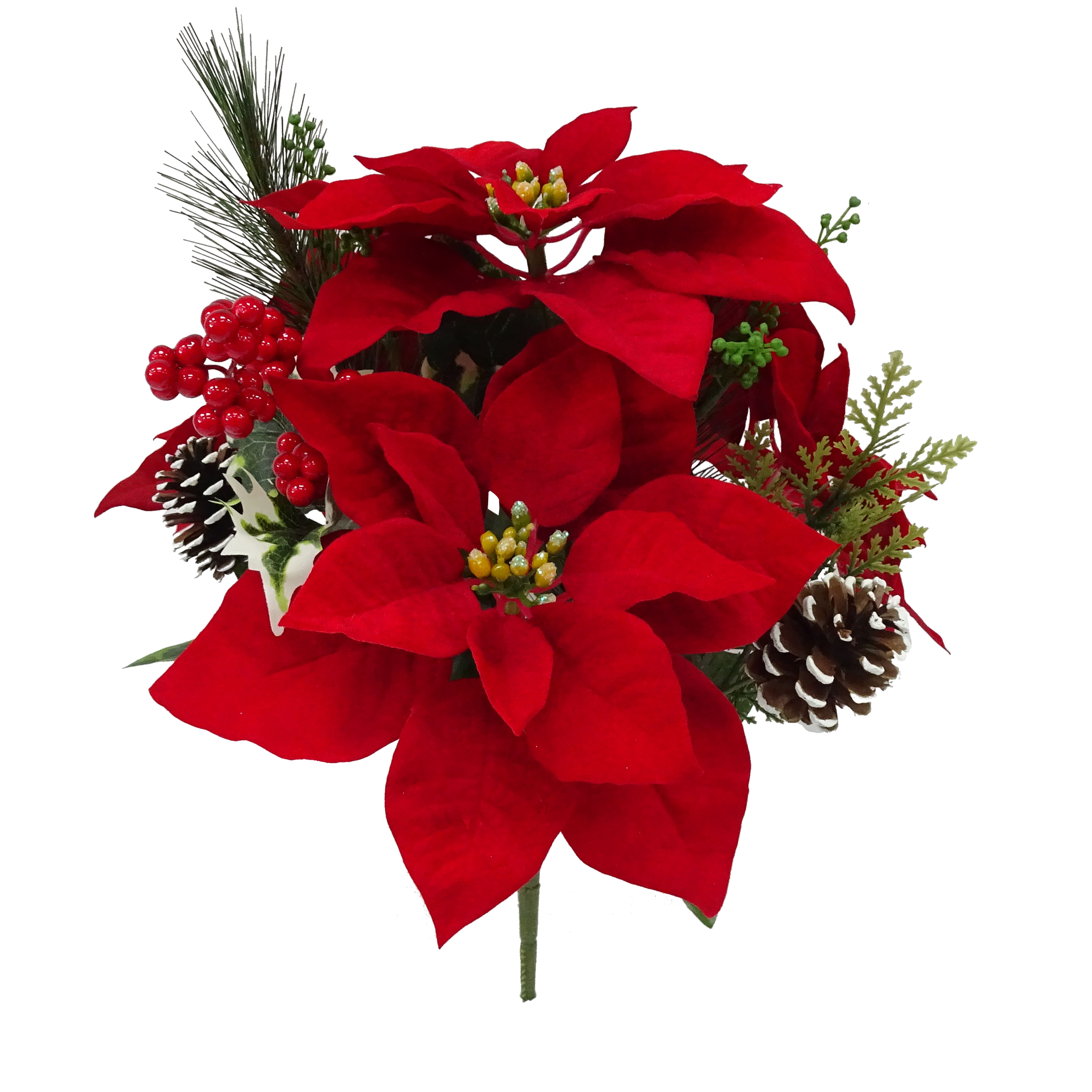 17&#x22; Red Poinsettia, Berry &#x26; Pinecone Deluxe Bush by Ashland&#xAE;