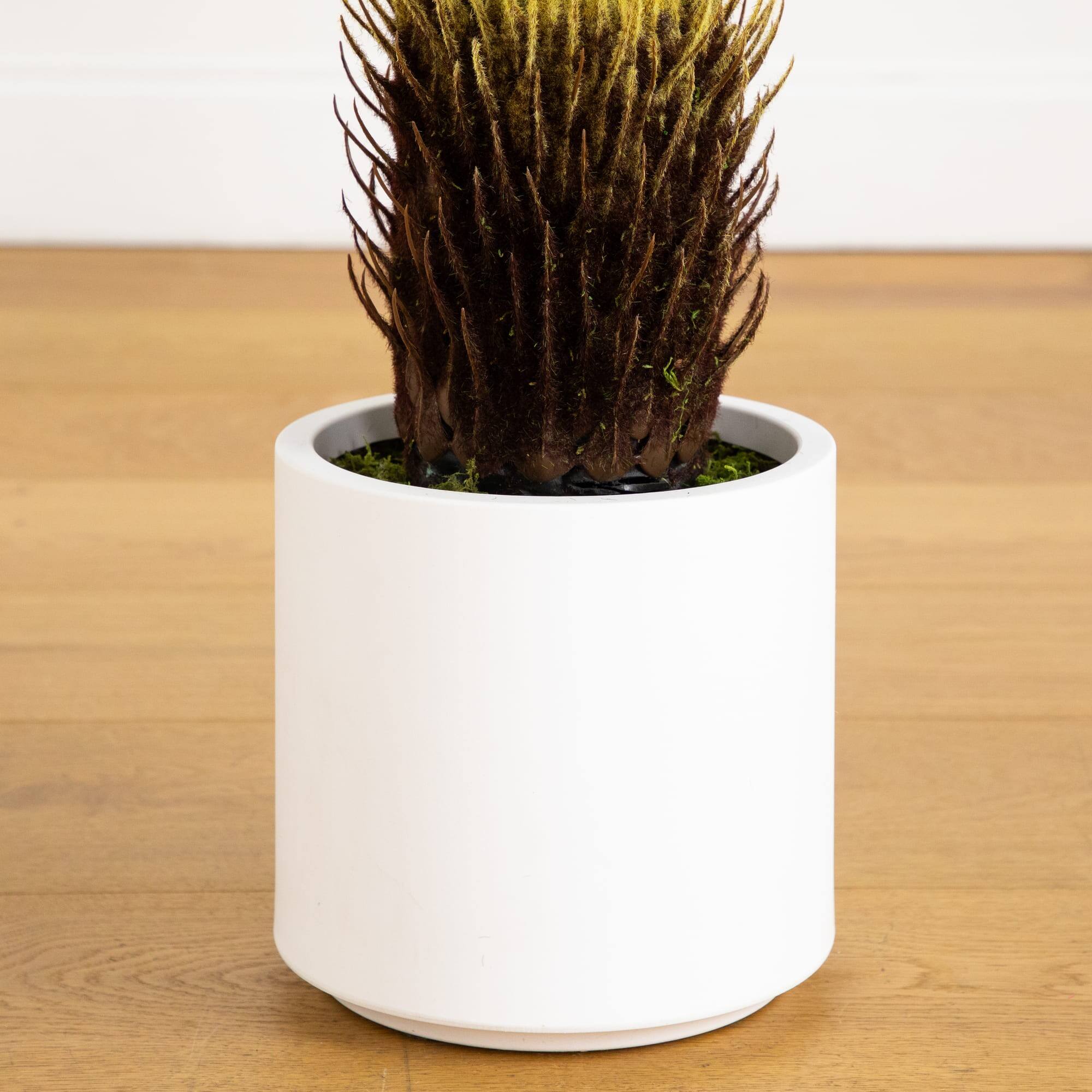 30in. UV Resistant Artificial Cycas Palm Tree in White Decorative Planter (Indoor/Outdoor)