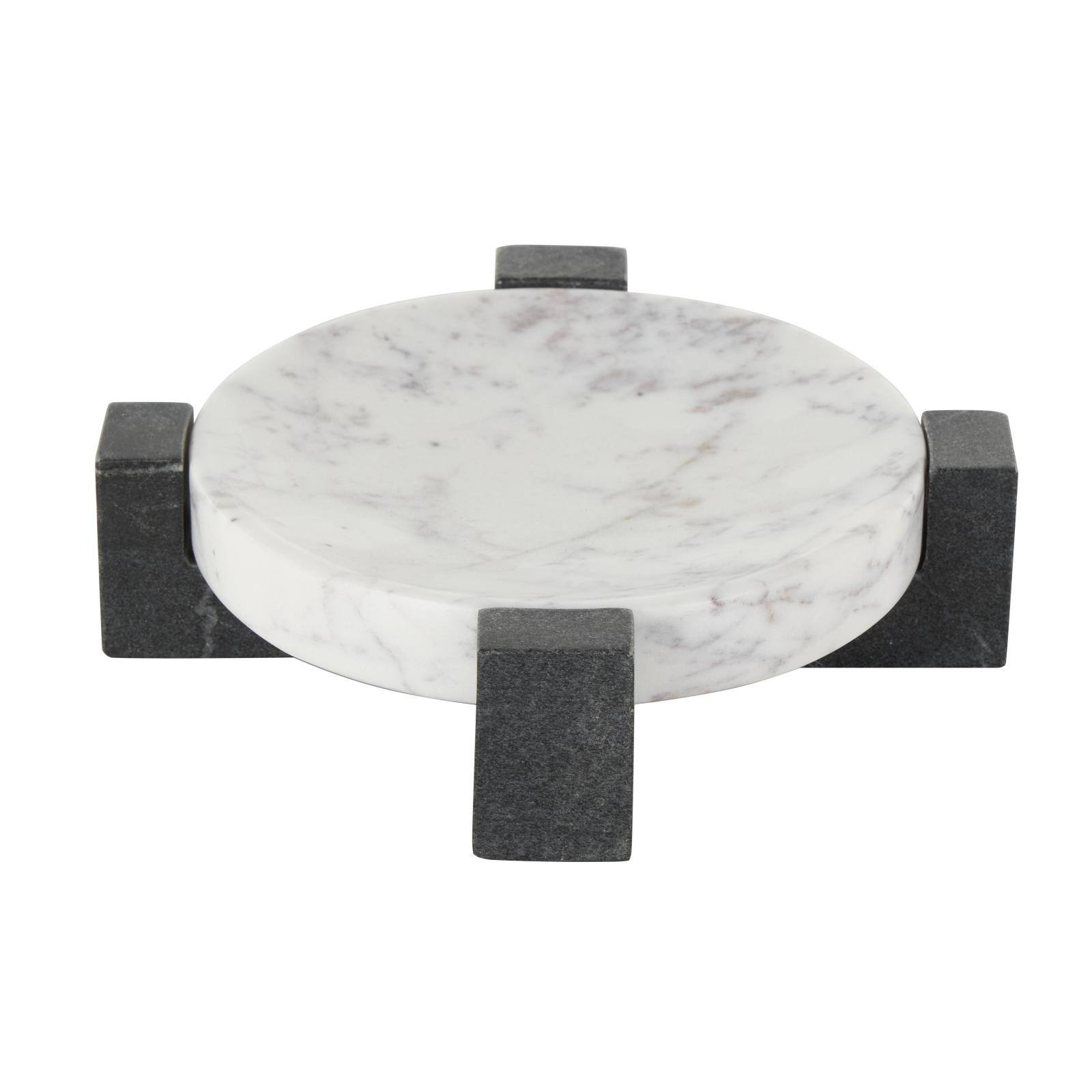 8.25" White Marble Round Tray with Black X-Shaped Base