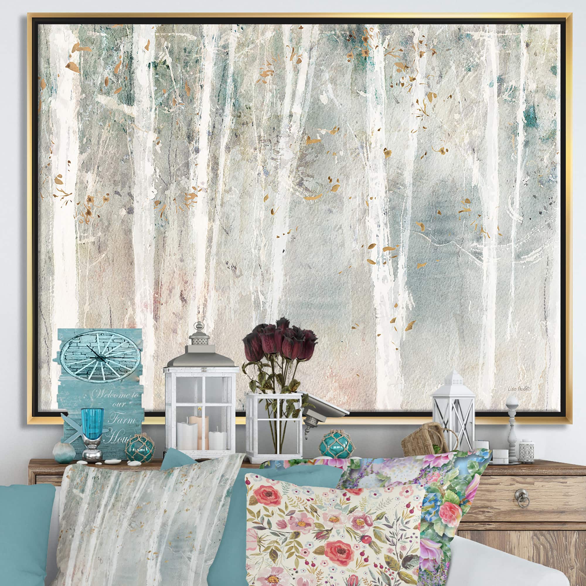 Designart - A Woodland Walk into the Forest VII - Modern Farmhouse Canvas in Gold Frame