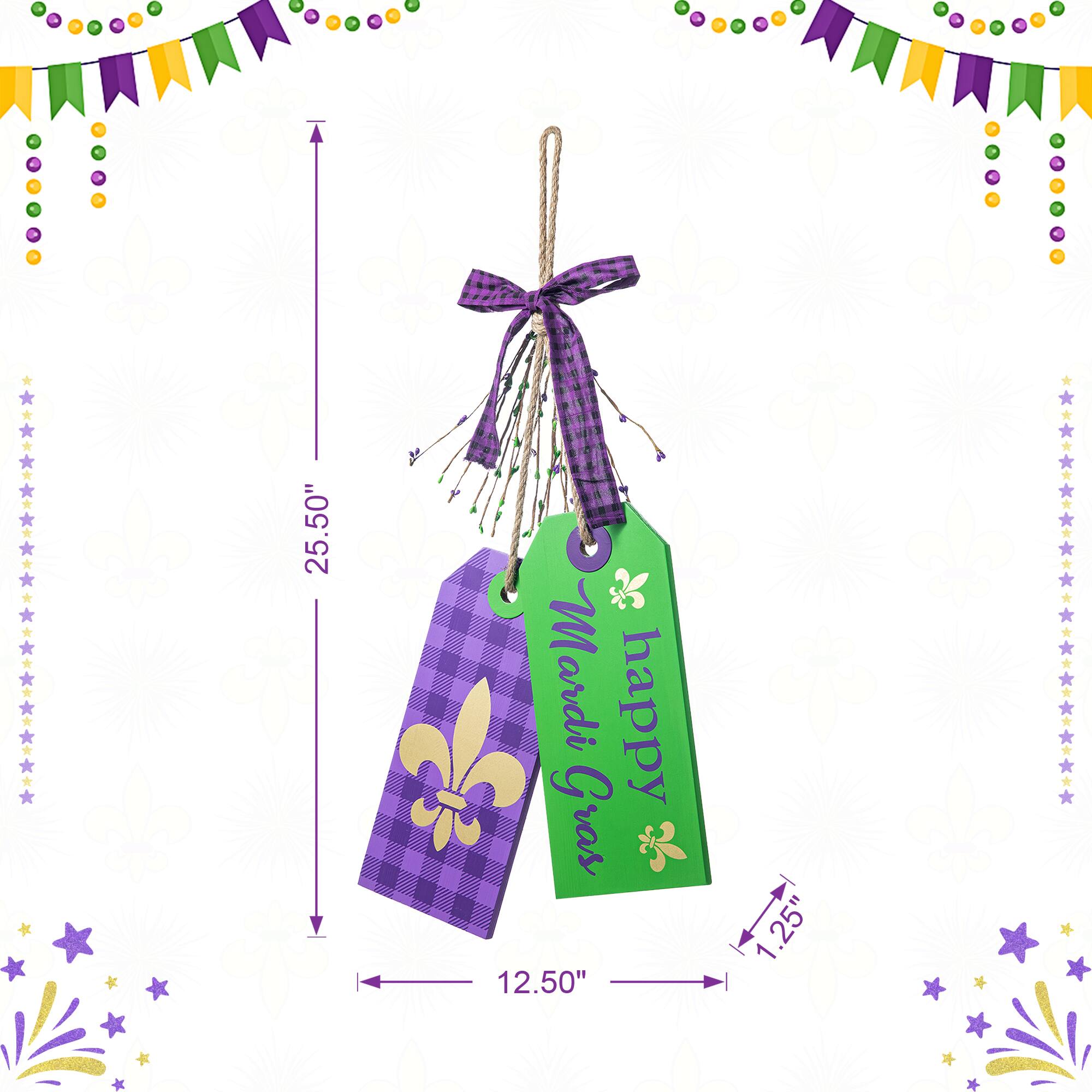 Glitzhome® 25.5" Happy Mardi Gras Day Wooden Bookmark Door Hanger