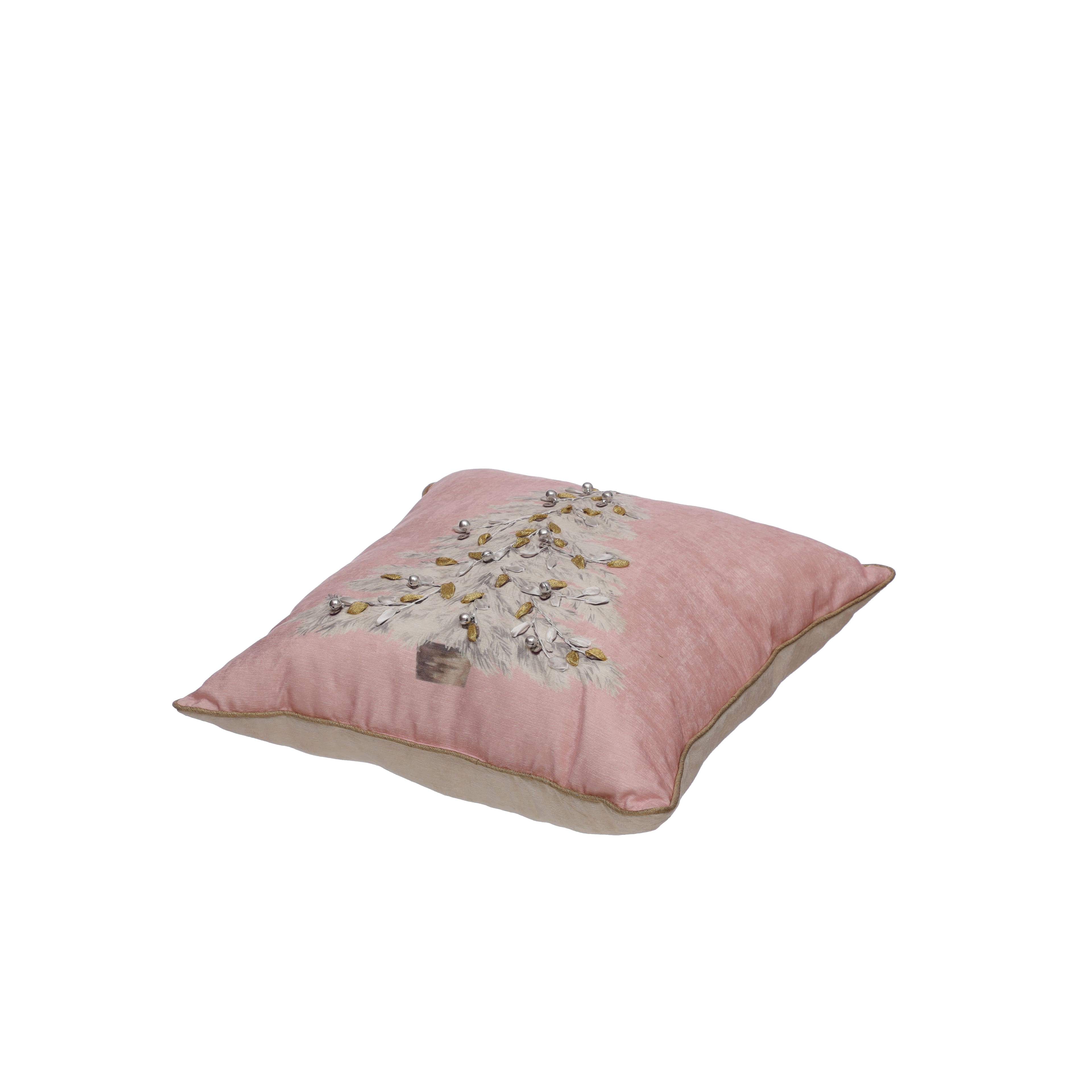 16&#x22; Pink Embroidered Christmas Tree Throw Pillow by Ashland&#xAE;