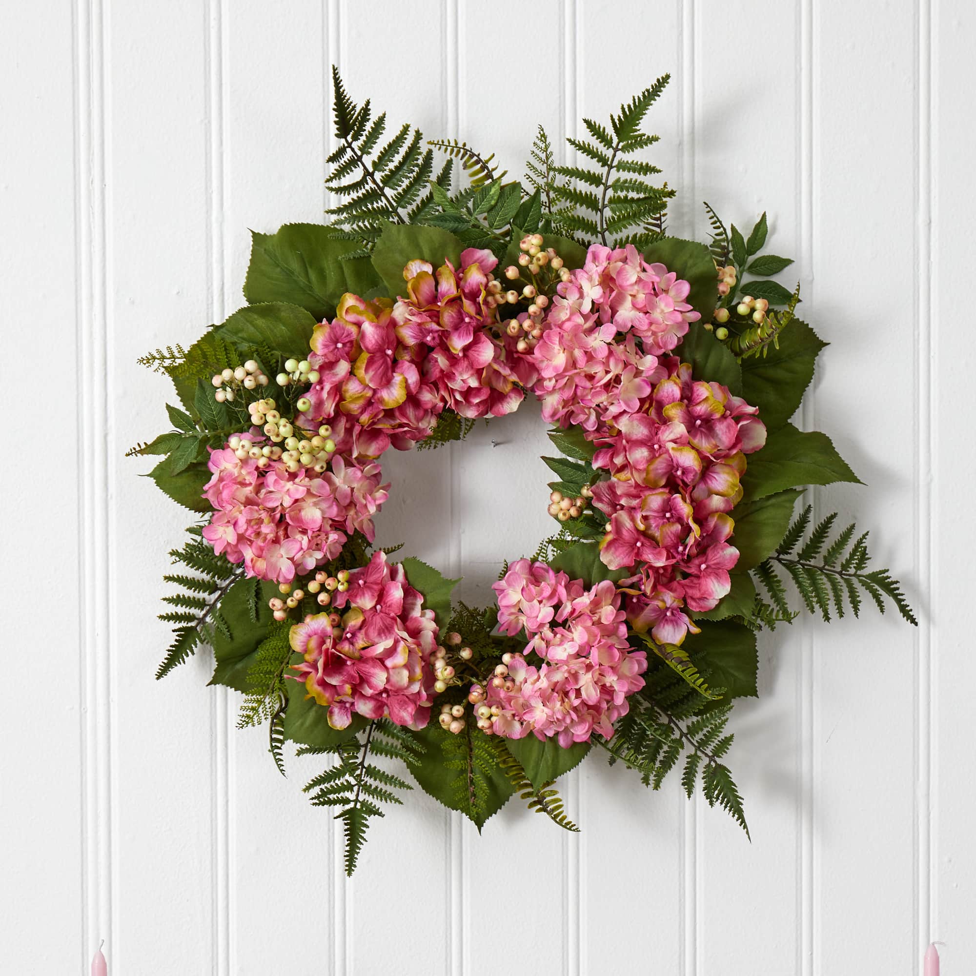 24” Pink Hydrangea with Berry Wreath