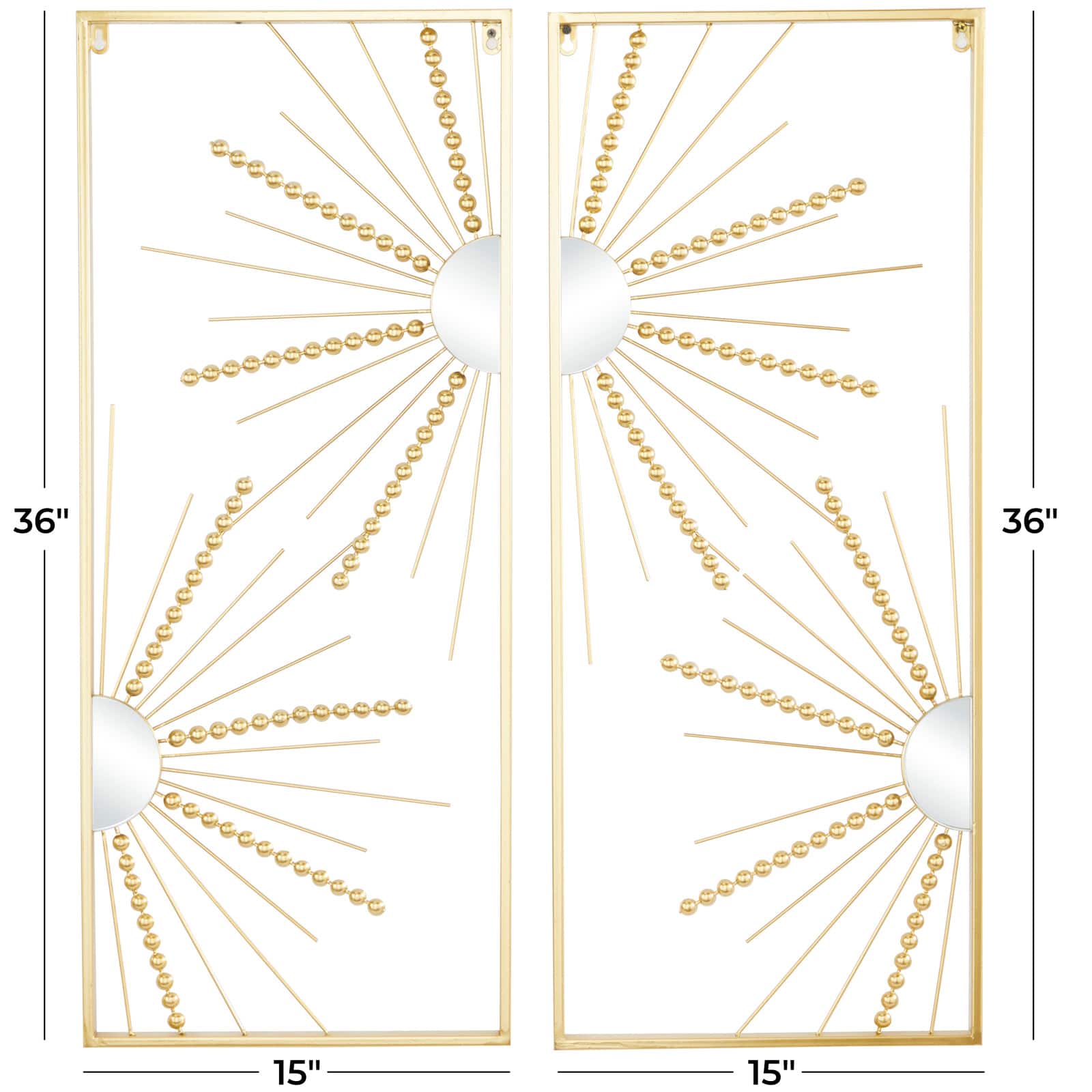 CosmoLiving by Cosmopolitan Gold Metal Half Moon Mirror Geometric Wall Decor with Gold Frame Set of 2 15&#x22;, 36&#x22;