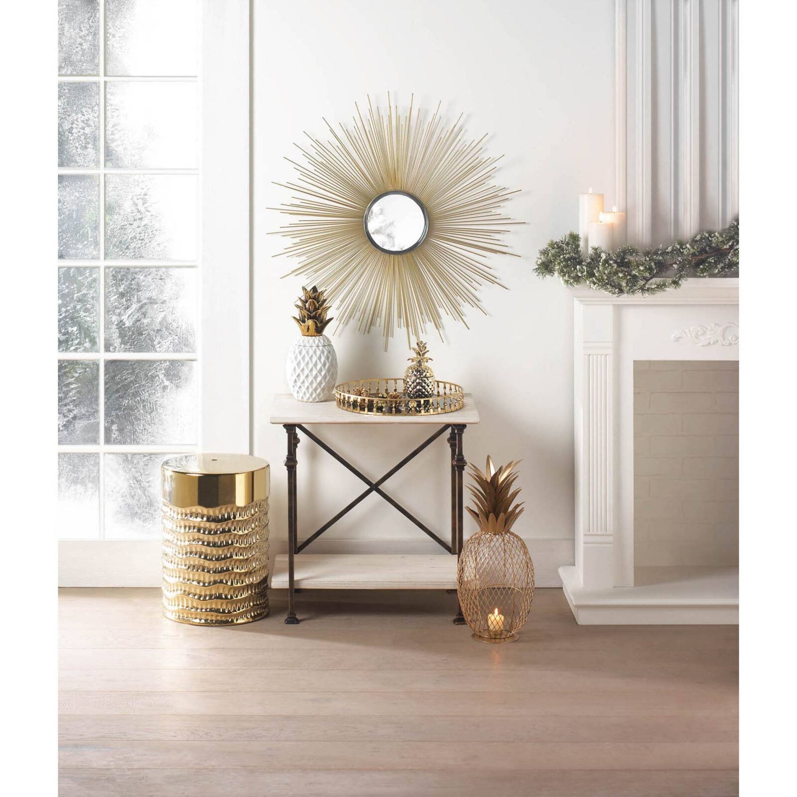 15&#x22; Gold Twist Mirrored Tray