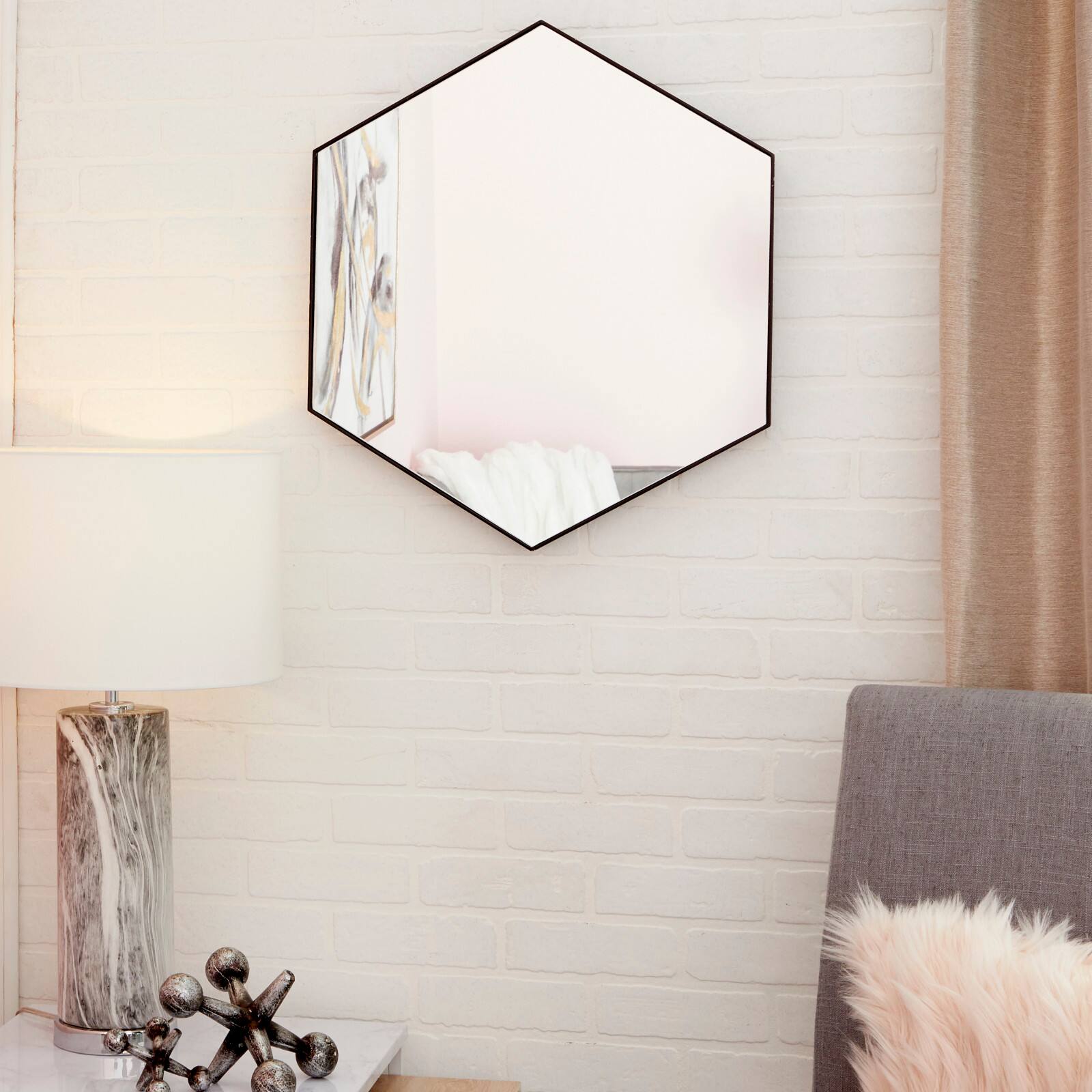 CosmoLiving by Cosmopolitan Black Contemporary Wood Wall Mirror, 21&#x22; x 24&#x22;