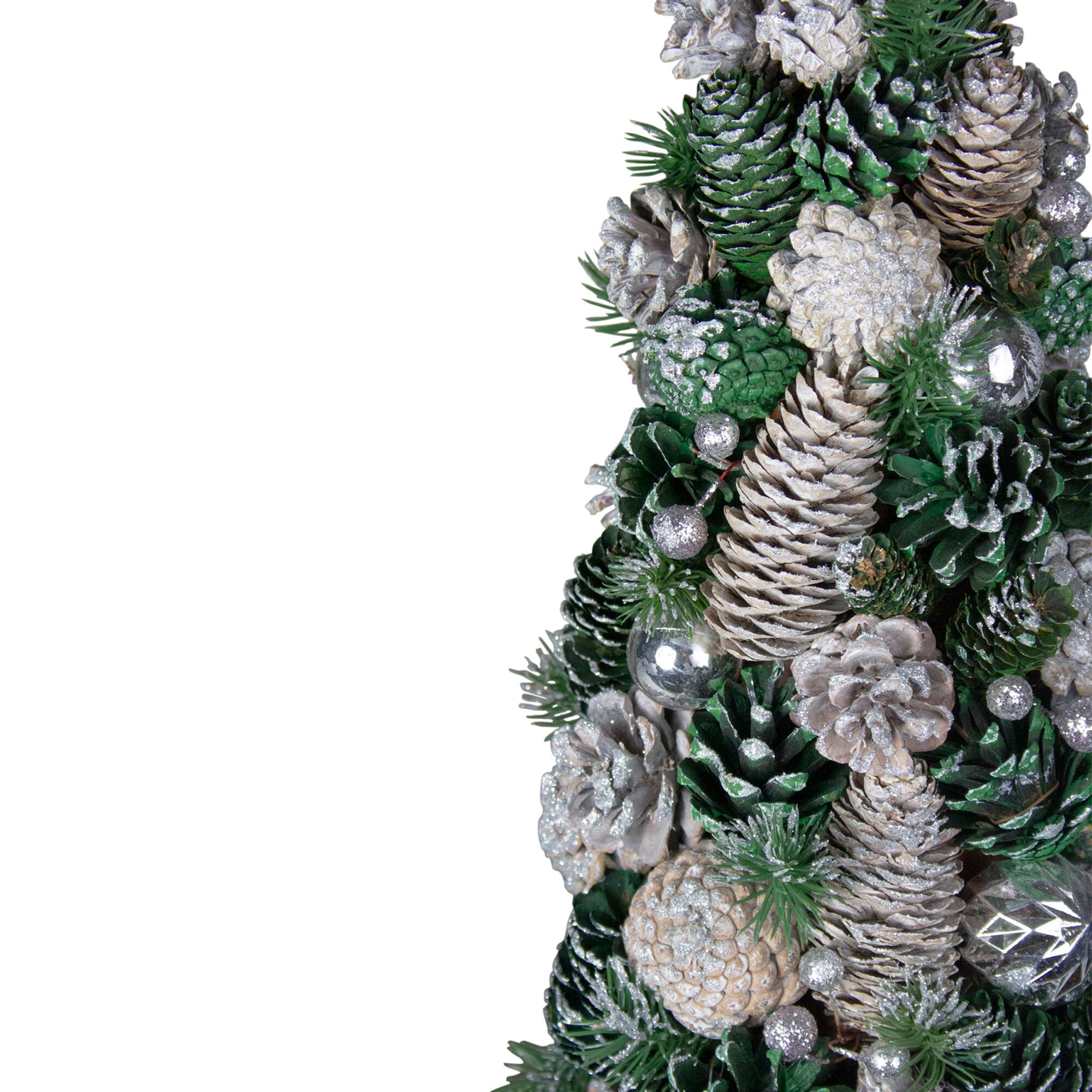 18" Glitter Cone with Pinecone and Ornaments Christmas Tree