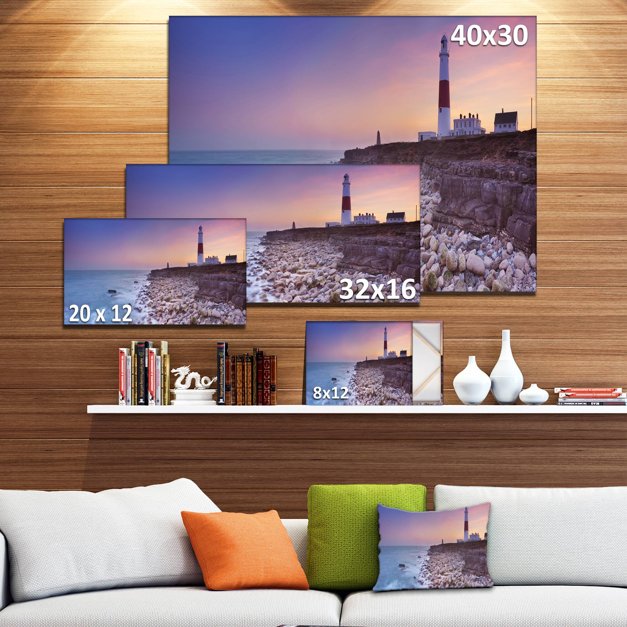 Designart - Portland Bill Lighthouse in Dorset - Modern Seashore Canvas Wall Art