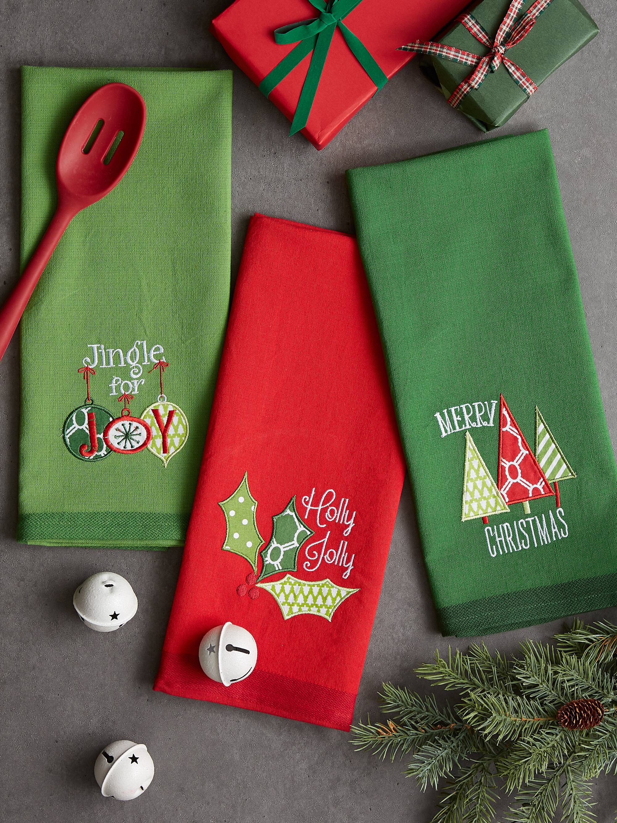 DII® Mixed Christmas Embroidered Dishtowels, 3ct.