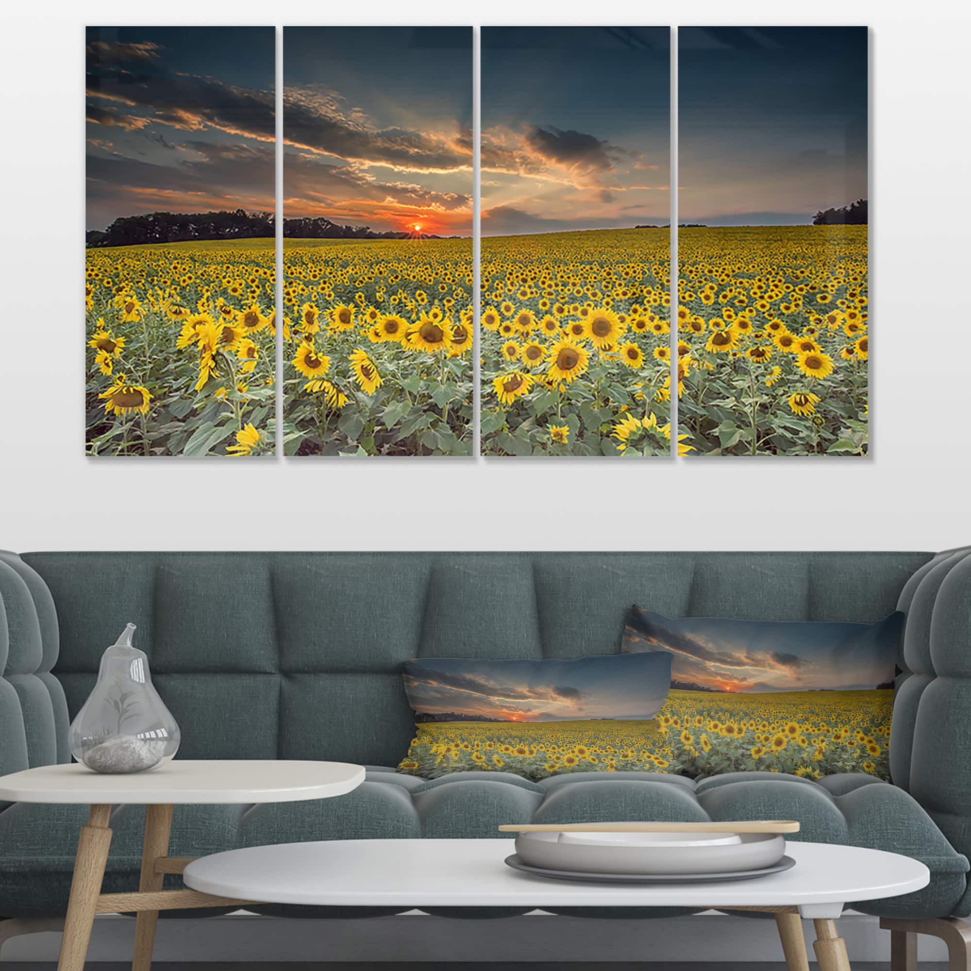 Designart - Sunflower Sunset with Cloudy Sky