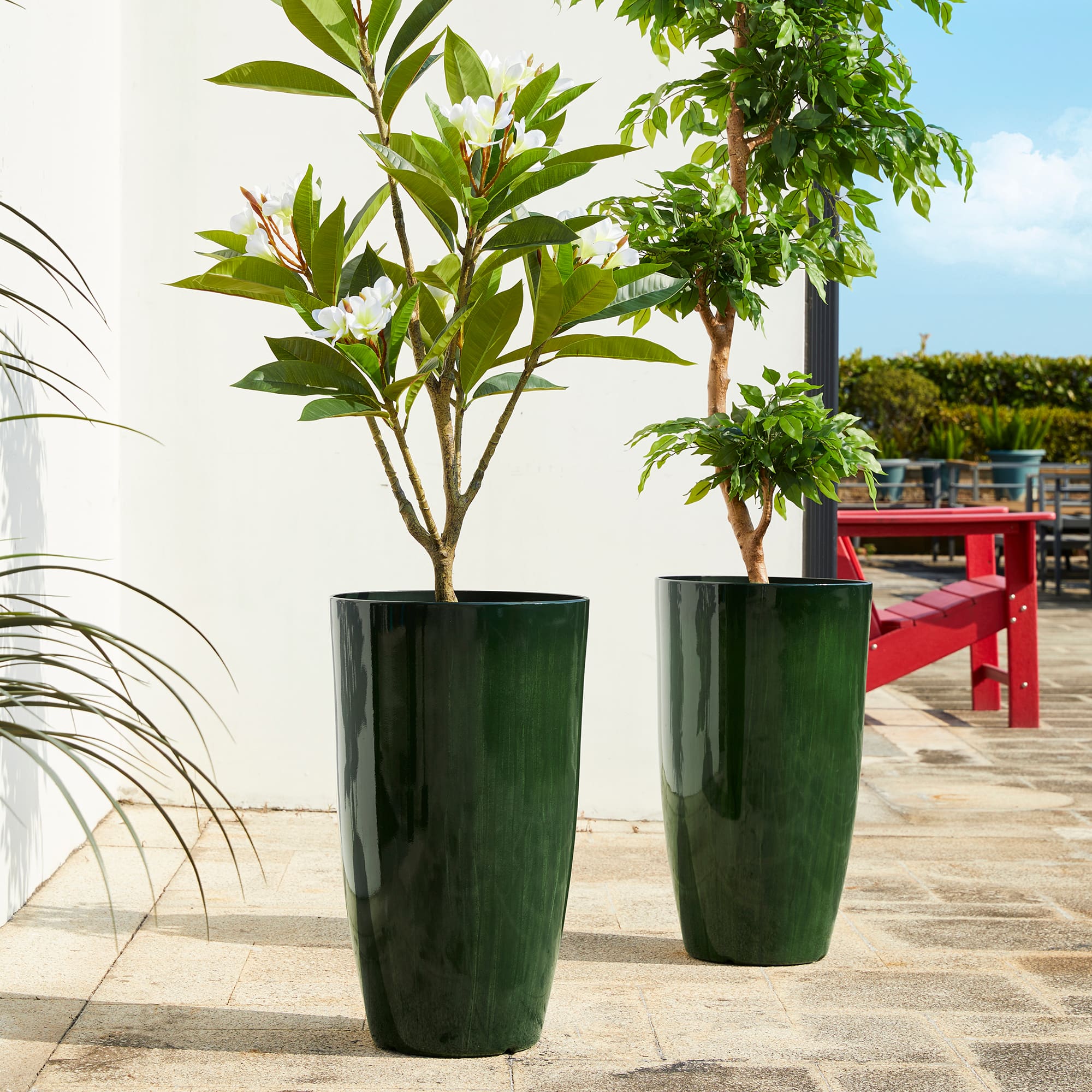 Glitzhome&#xAE; 23.5&#x22; Gradient Green Faux Ceramic Tall Plastic Planters, 2ct.