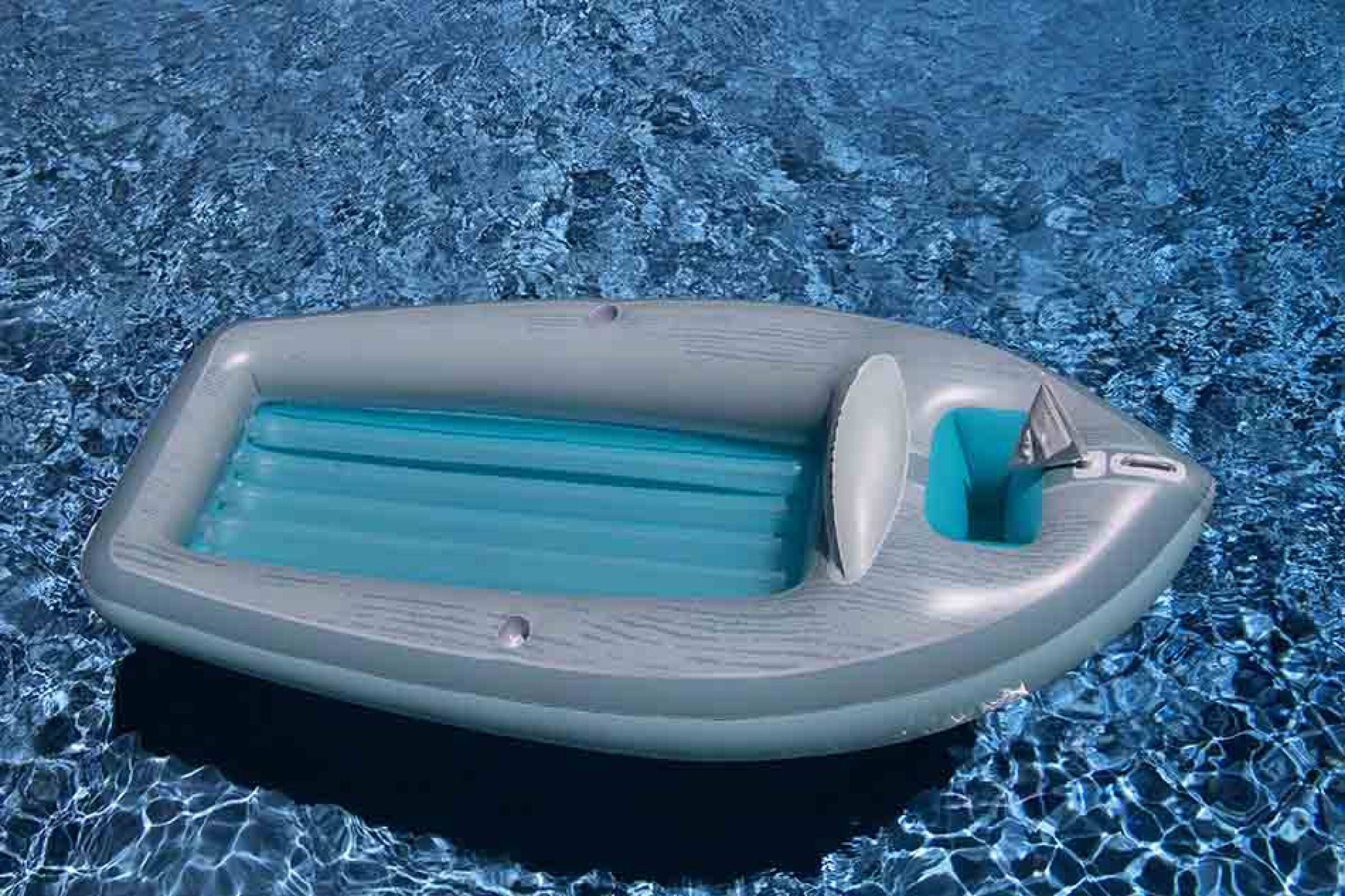 9ft. Inflatable Gray &#x26; Blue Classic Boat Cruiser Pool Float with Cooler