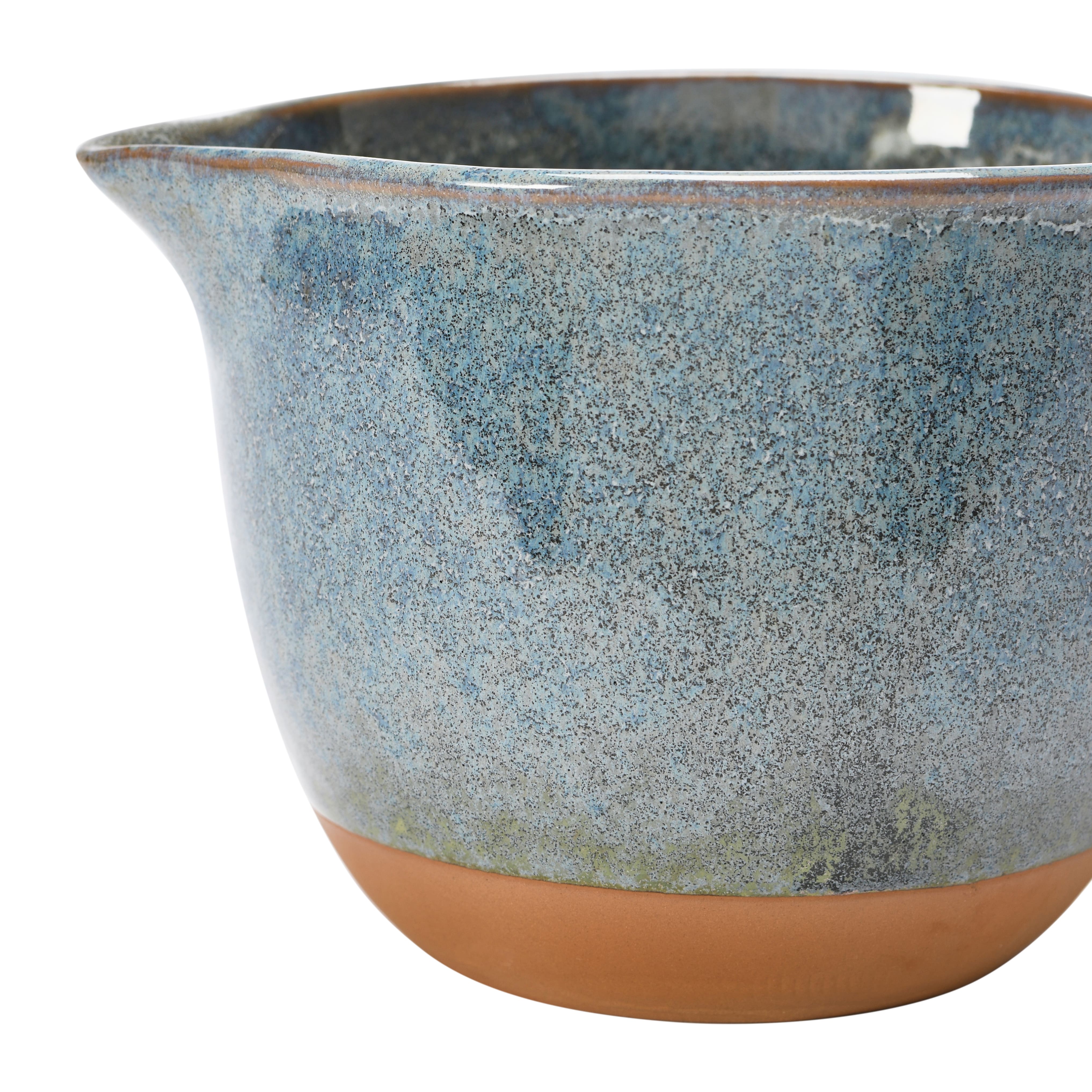 4.5&#x22; Blue &#x26; Tan Quart Stoneware Batter Bowl with Handle