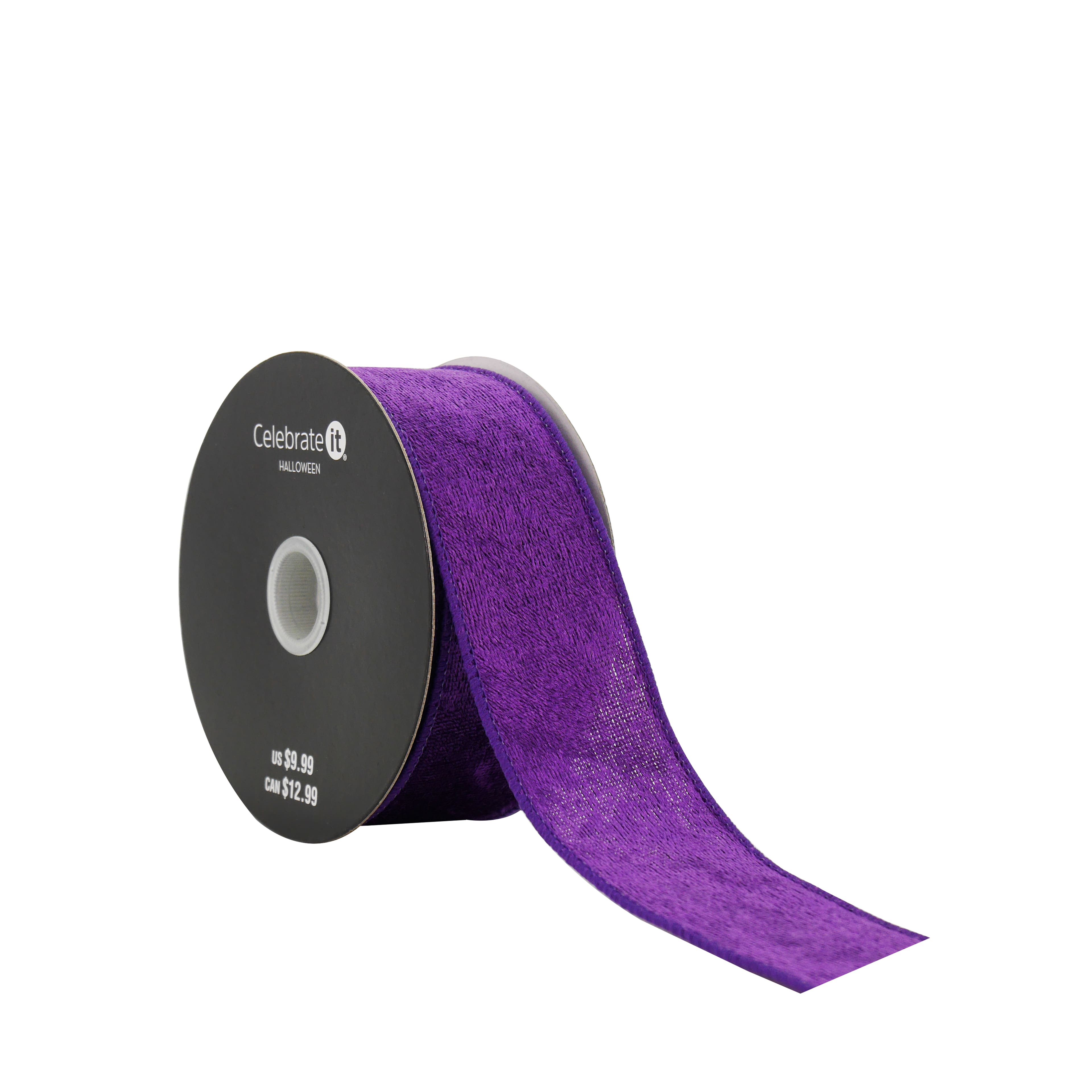1.5&#x22; x 25ft. Purple Solid Wired Velvet Ribbon by Celebrate It&#xAE; Halloween