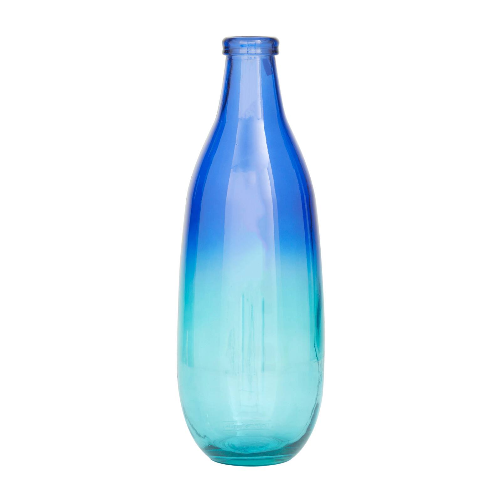 Blue Recycled Glass Handmade Spanish Vase with Ombre Effect 6" x 6" x 16"
