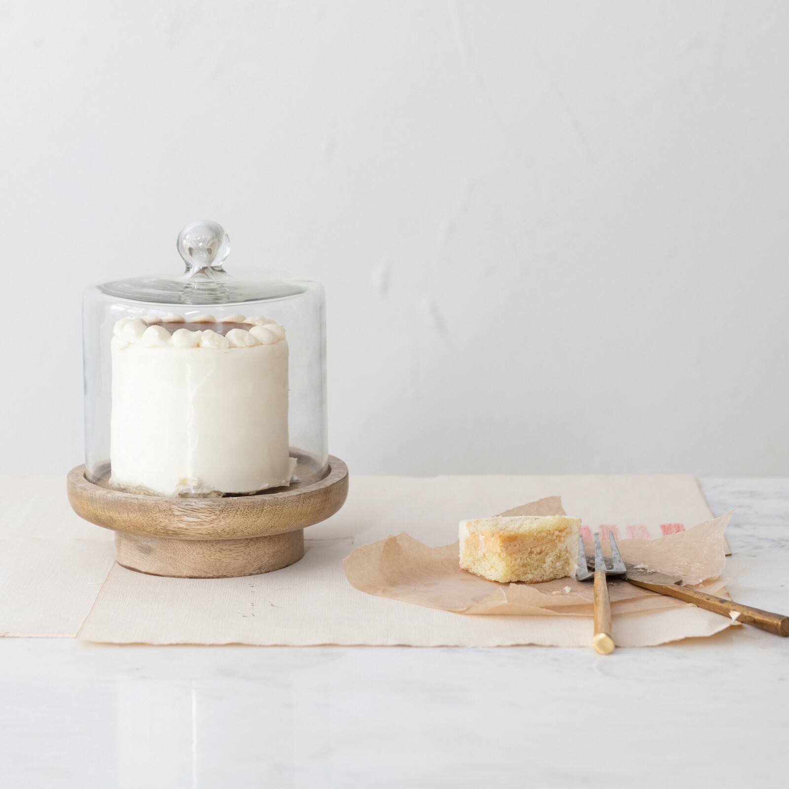 Hello Honey&#xAE; 8&#x22; Glass Cloche with Footed Wood Base