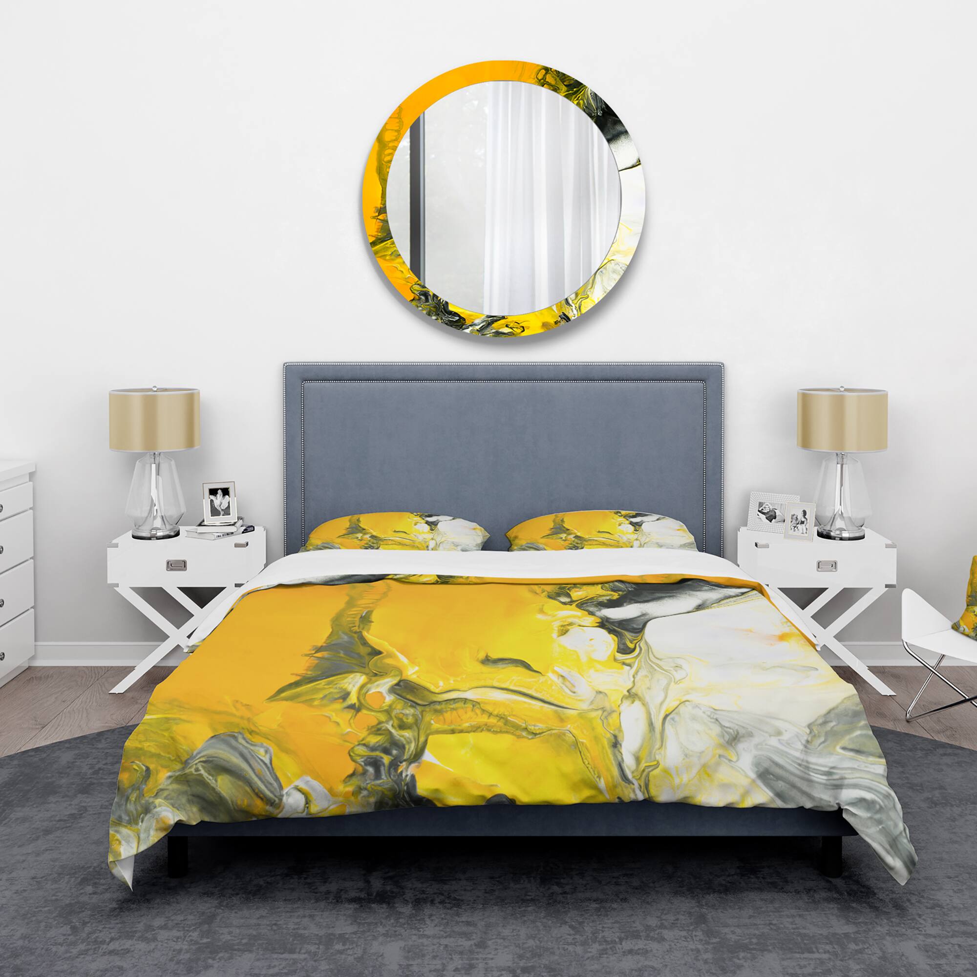Designart &#x27;White and Yellow Marbled Acrylic with a cloud of Black&#x27; Modern &#x26; Contemporary Bedding Set - Duvet Cover &#x26; Shams