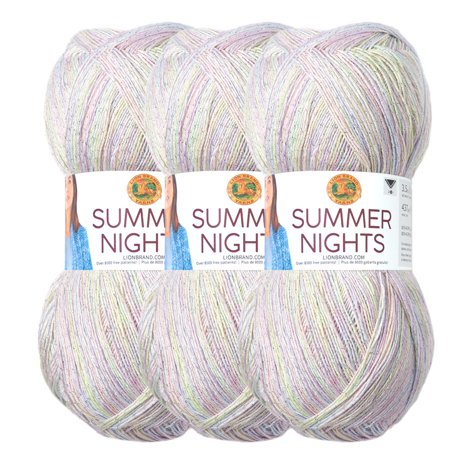 Lion Brand Yarn Summer Nights Bonus Bundle Paradise Metallic Shawl  Superfine Acrylic, Polyester Multi-color Yarn 3 Pack 